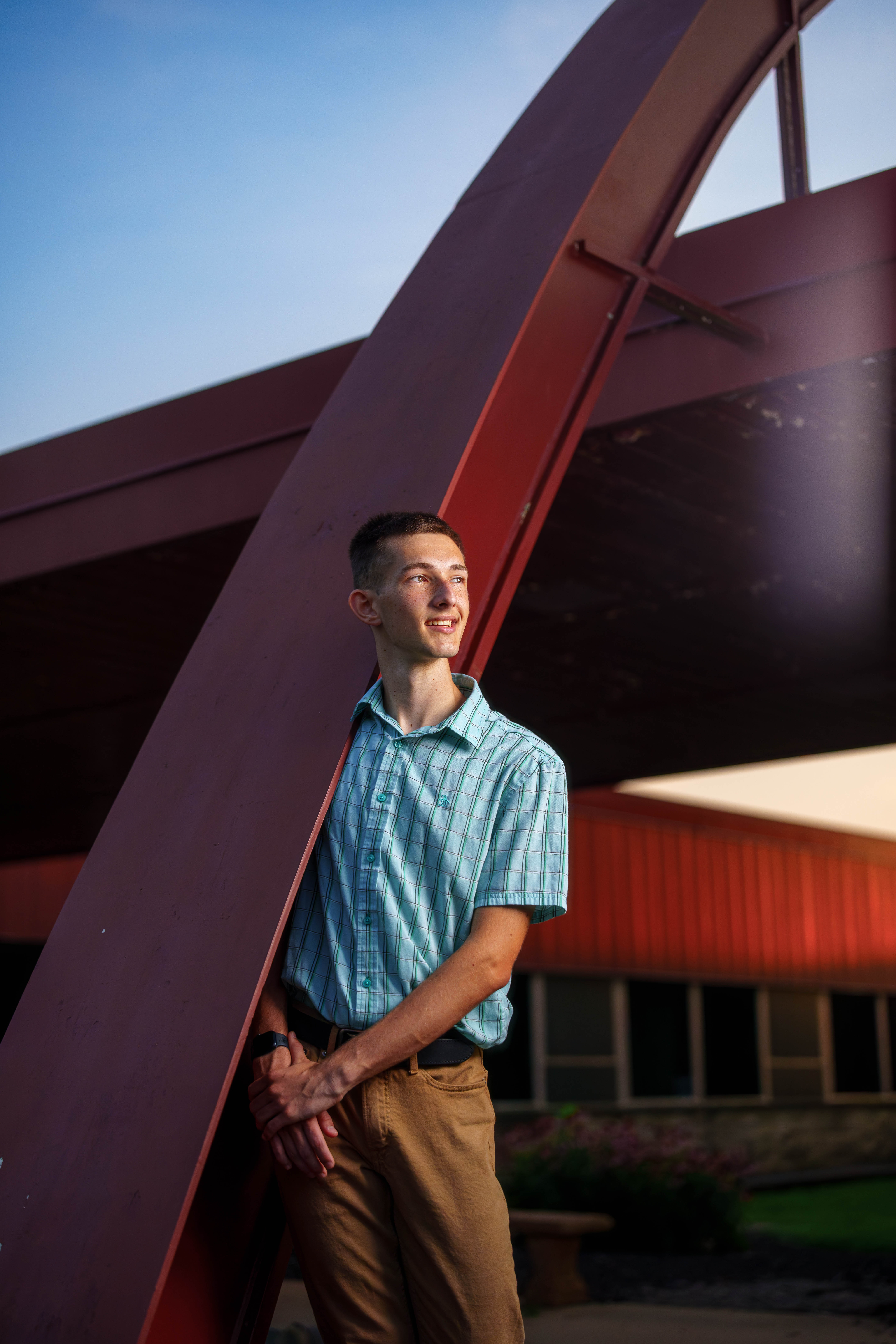 James Mayer poses for senior photos in Monroe Wisconsin on August 12th, 2025. Mayer will graduate in 2026. Photography by Ross Harried for Second Crop Creative.