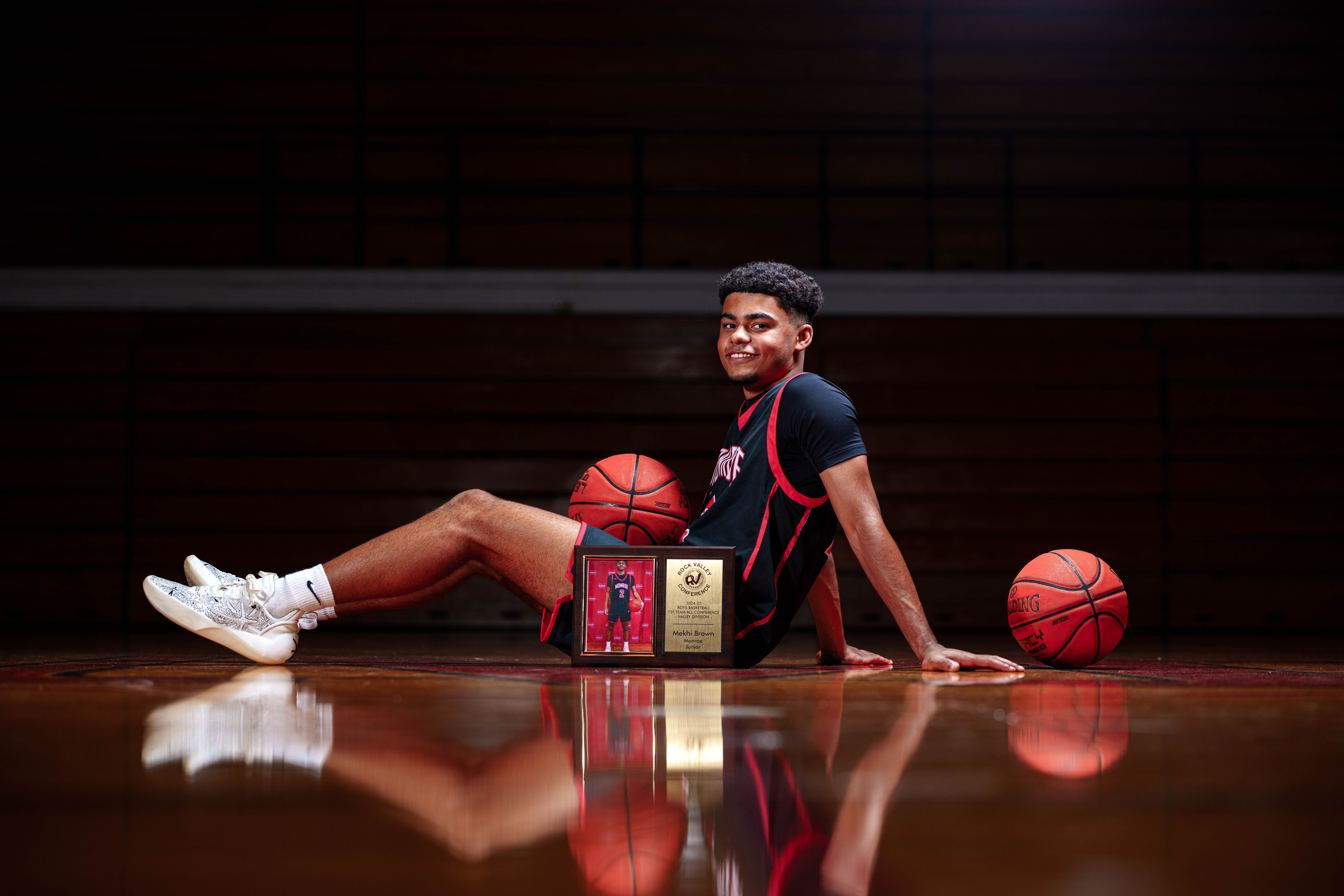 Click to View Larger Mekhi Brown poses for senior photos in Monroe Wisconsin on August 14th, 2025. Brown will graduate in 2026. Photography by Ross Harried for Second Crop Creative.