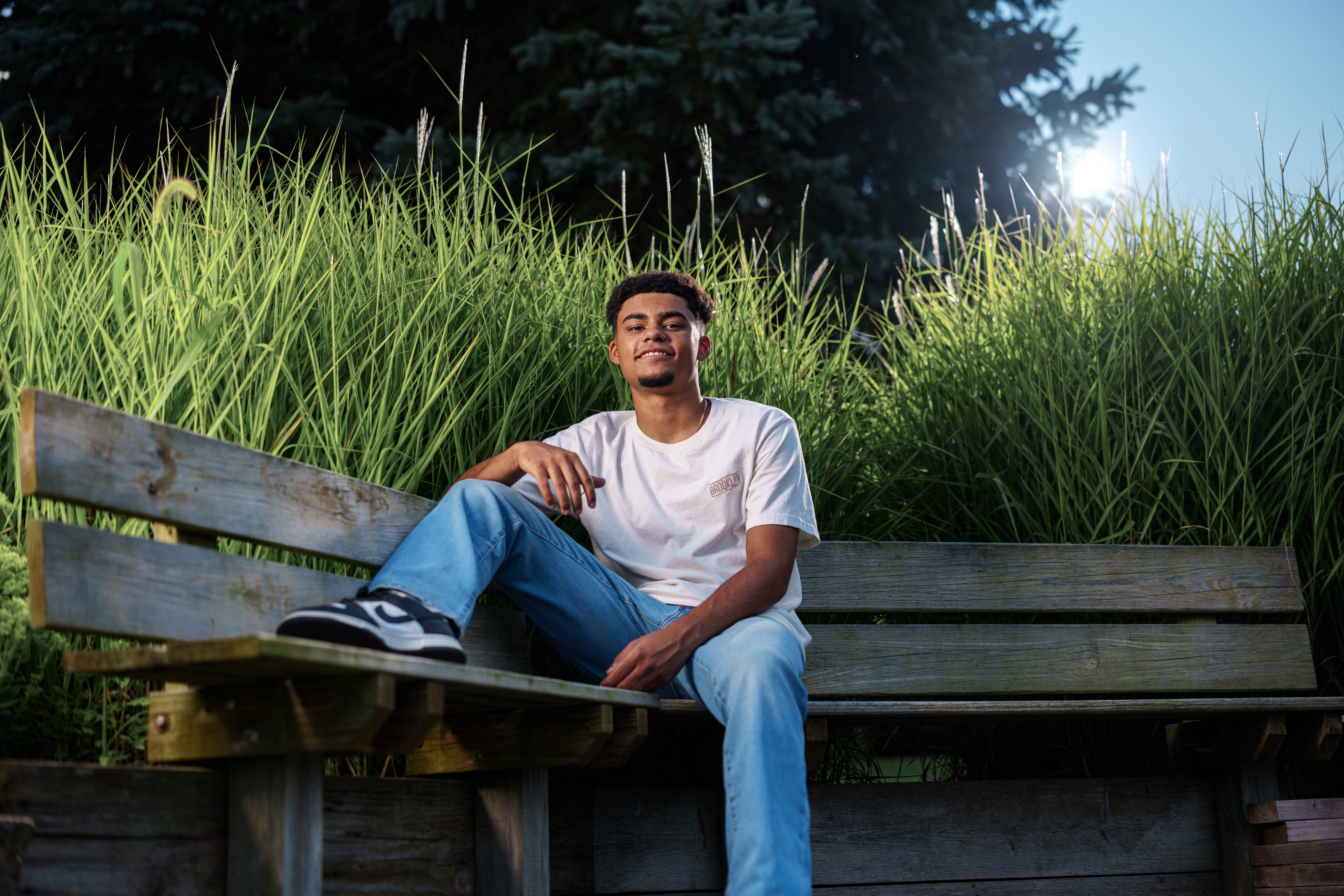 Click to View Larger Mekhi Brown poses for senior photos in Monroe Wisconsin on August 14th, 2025. Brown will graduate in 2026. Photography by Ross Harried for Second Crop Creative.