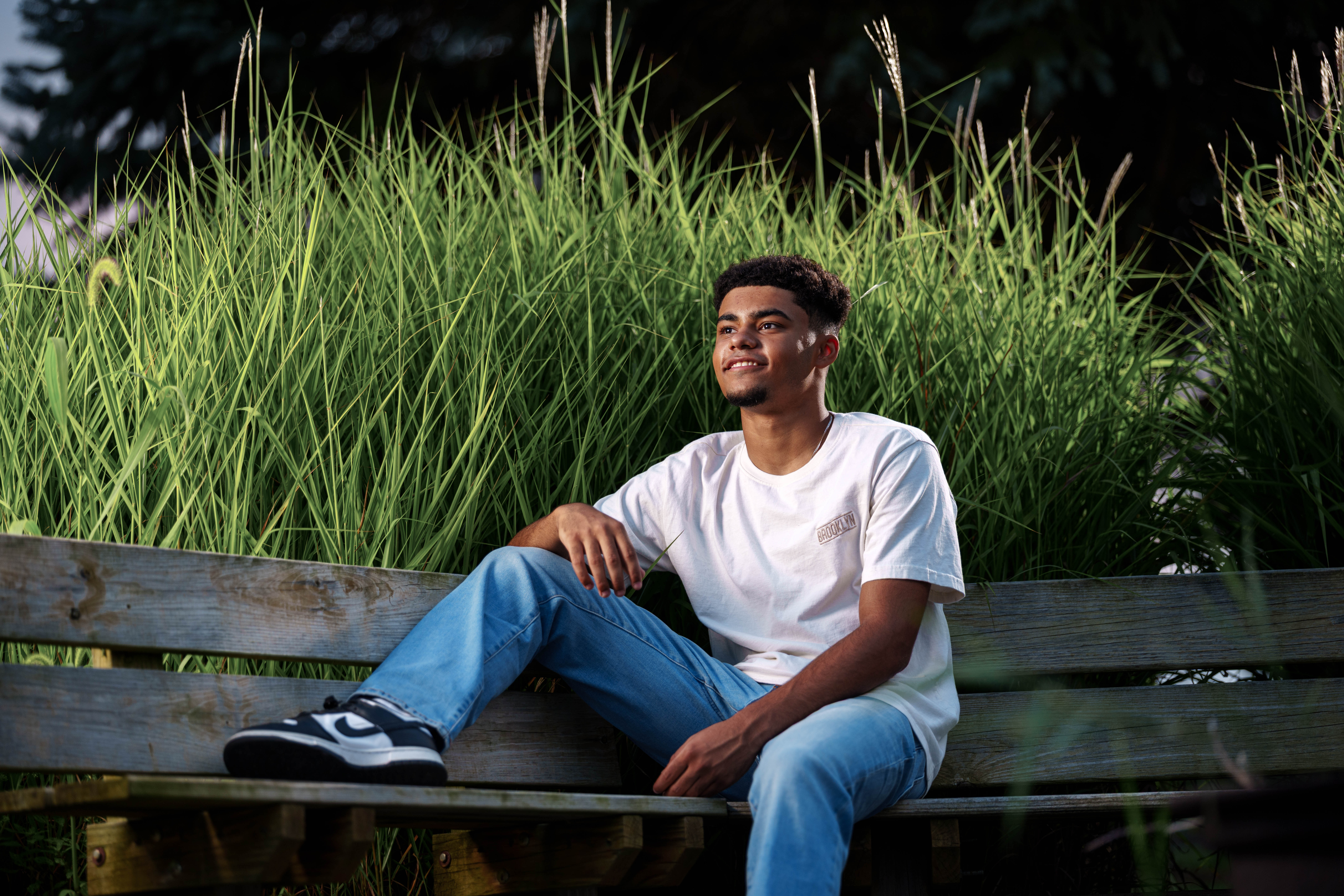 Click to View Larger Mekhi Brown poses for senior photos in Monroe Wisconsin on August 14th, 2025. Brown will graduate in 2026. Photography by Ross Harried for Second Crop Creative.