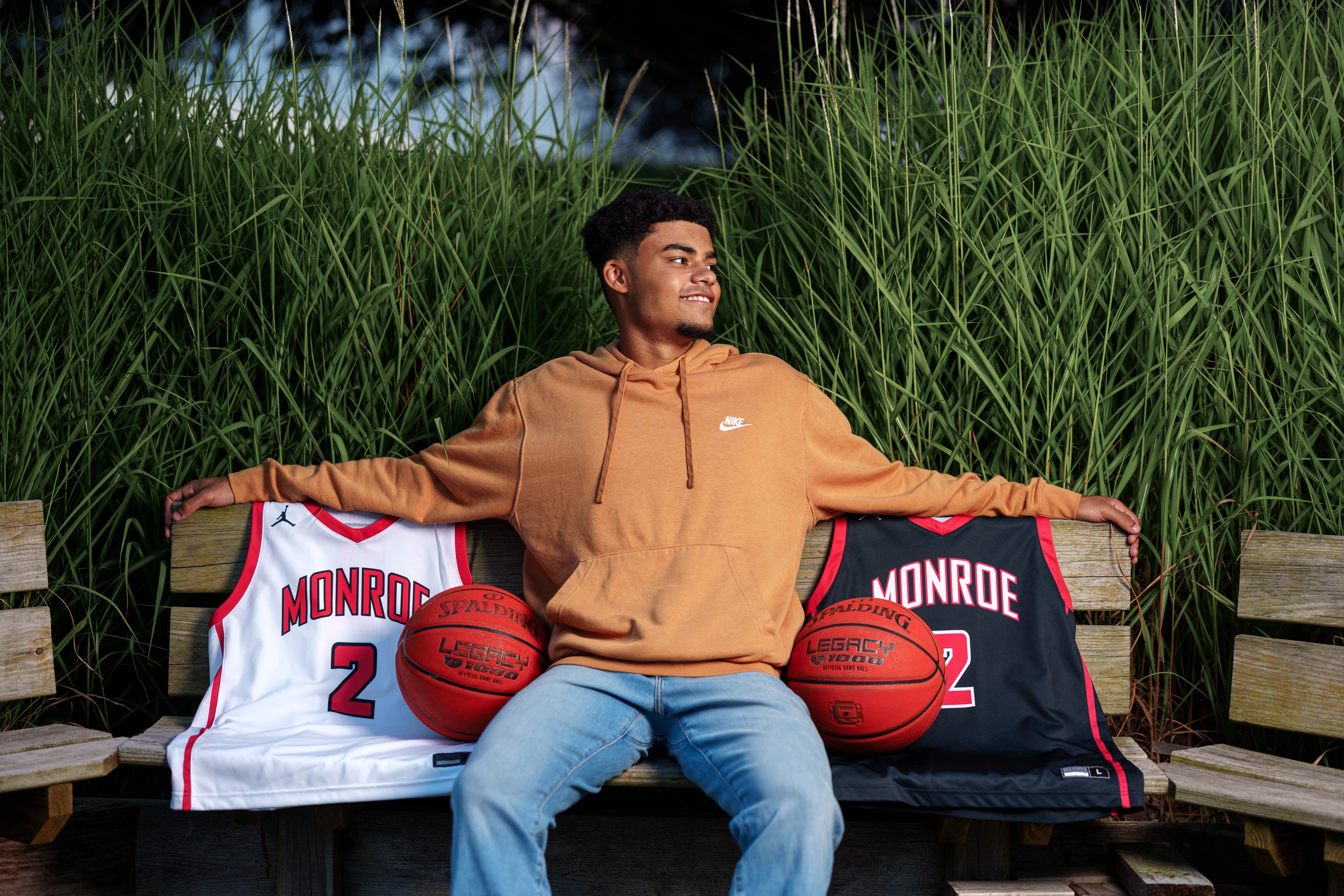 Click to View Larger Mekhi Brown poses for senior photos in Monroe Wisconsin on August 14th, 2025. Brown will graduate in 2026. Photography by Ross Harried for Second Crop Creative.