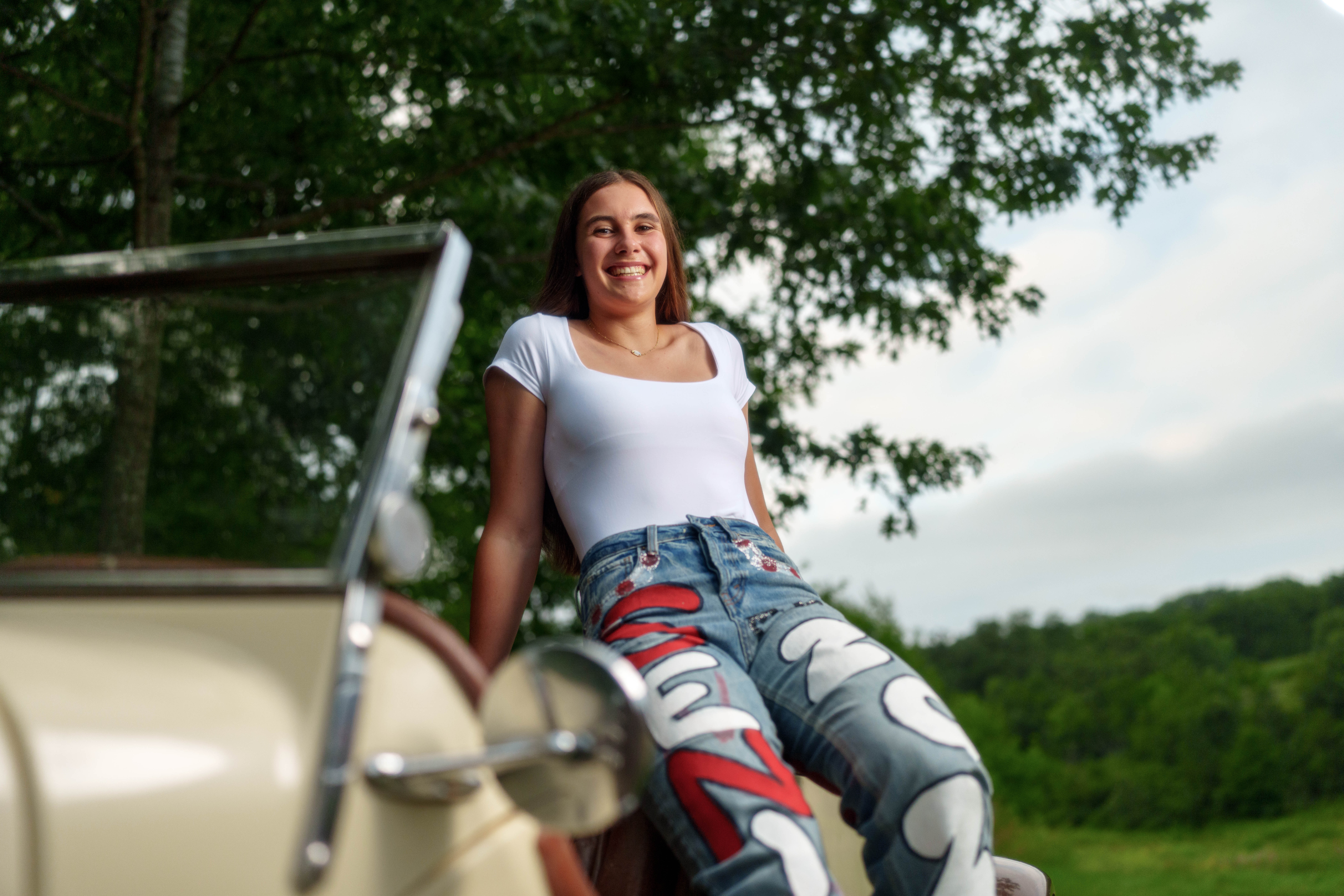 Click to View Larger Mary McKenzie poses for senior photos in Monroe Wisconsin on August 17th, 2025. McKenzie will graduate in 2026. Photography by Ross Harried for Second Crop Creative.