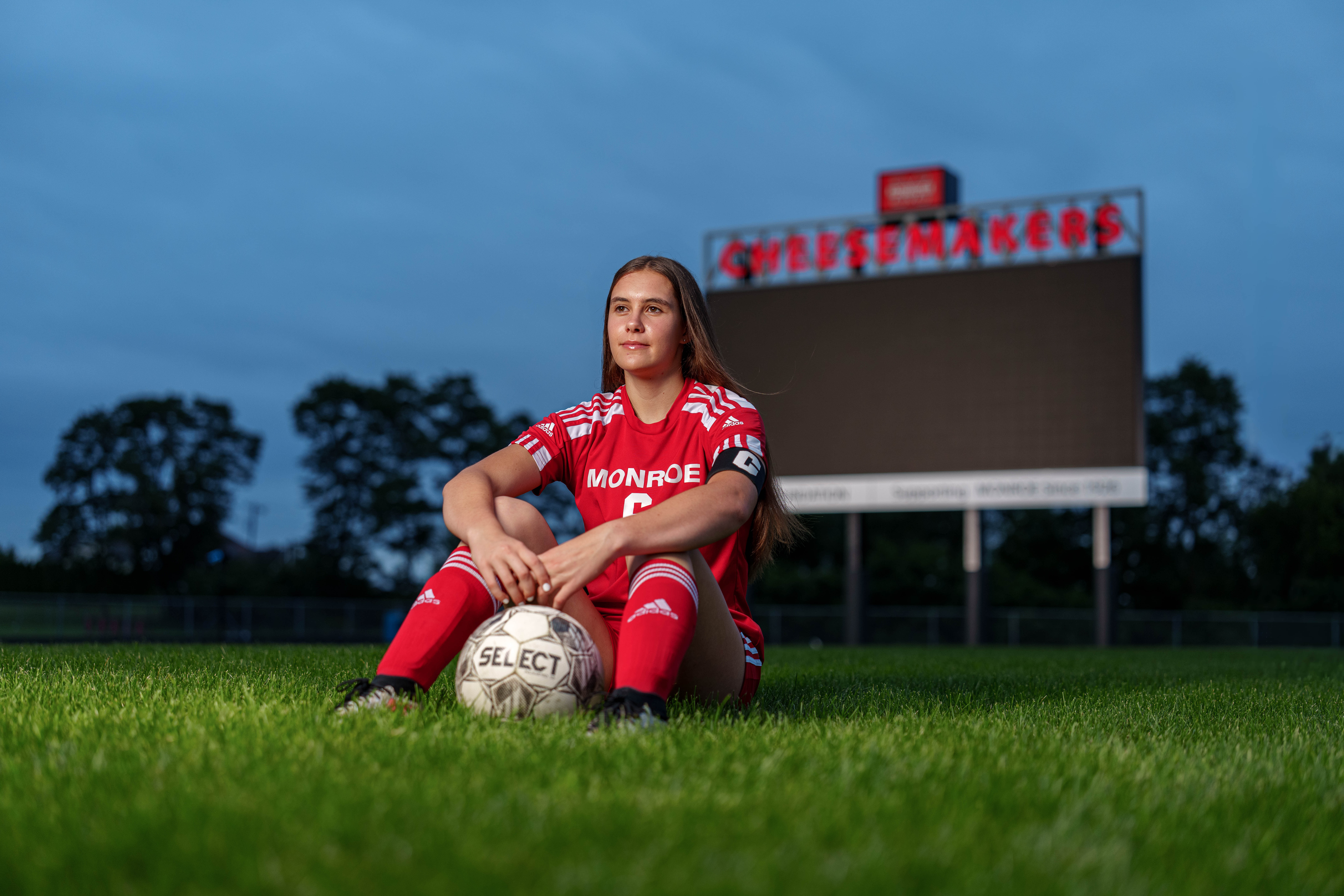 Click to View Larger Mary McKenzie poses for senior photos in Monroe Wisconsin on August 17th, 2025. McKenzie will graduate in 2026. Photography by Ross Harried for Second Crop Creative.