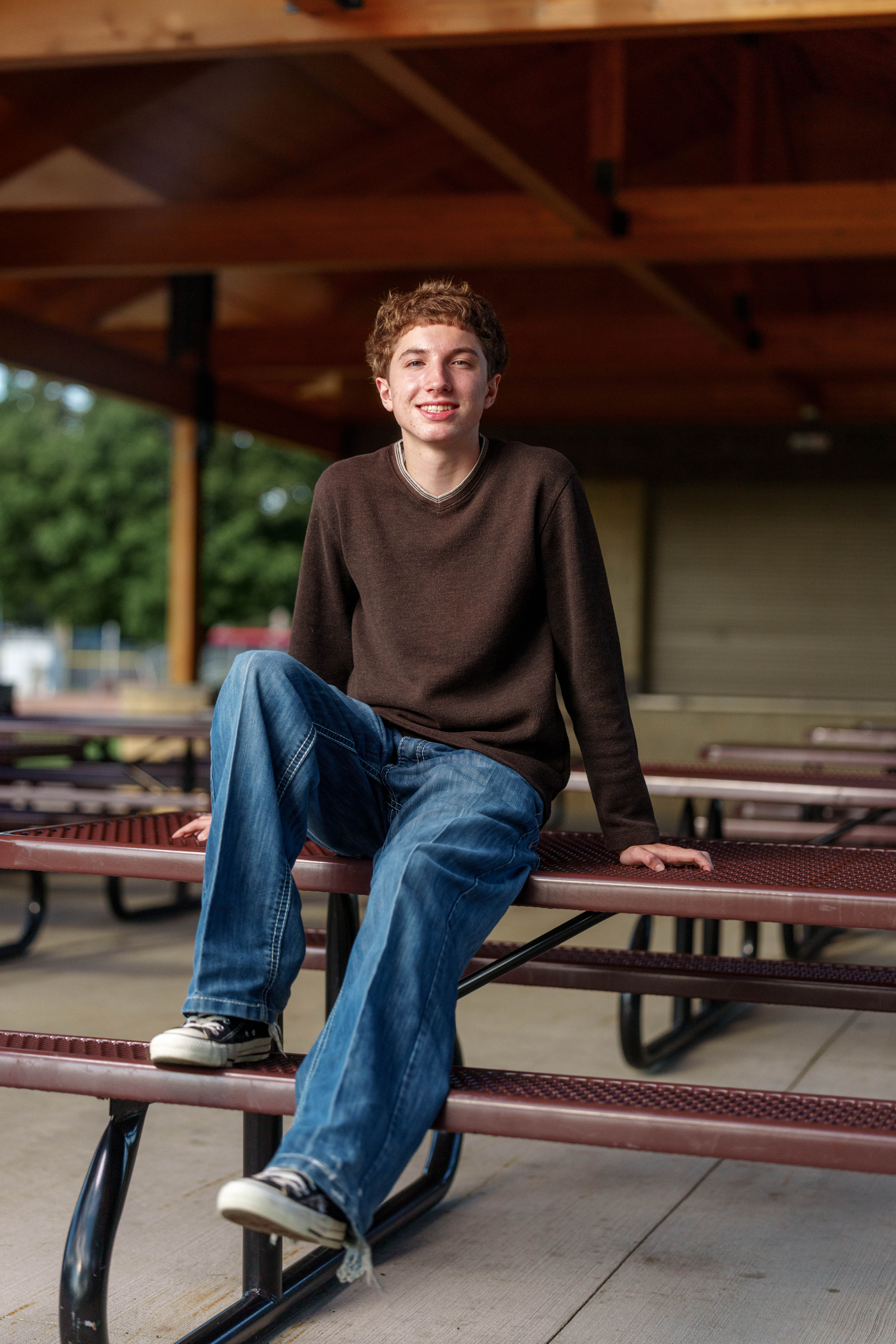 Click to View Larger Ethan Williams poses for senior photos in Monroe, Wisconsin on August 19th, 2025. Williams will graduate in 2026. Photography by Ross Harried for Second Crop Creative.