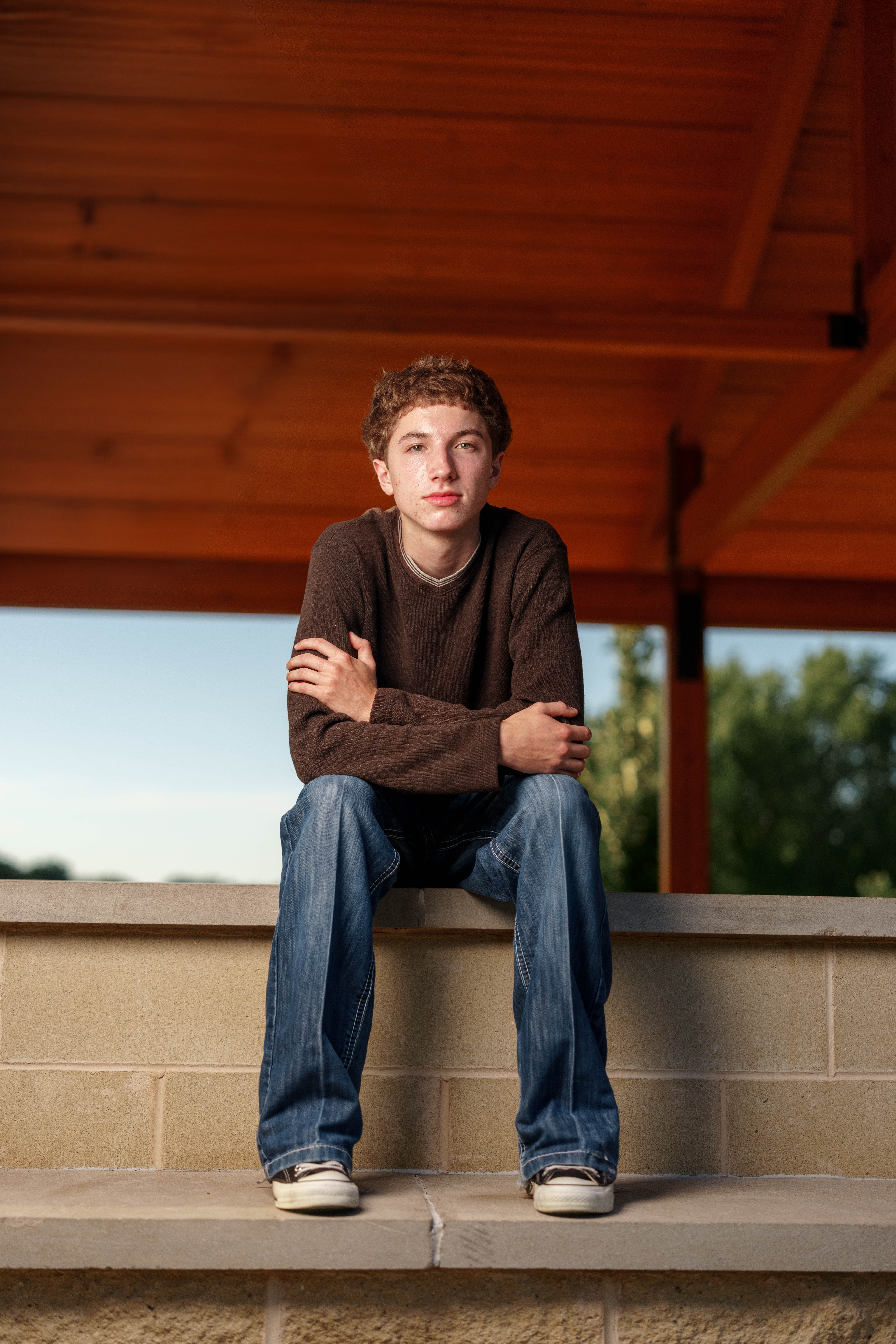Click to View Larger Ethan Williams poses for senior photos in Monroe, Wisconsin on August 19th, 2025. Williams will graduate in 2026. Photography by Ross Harried for Second Crop Creative.