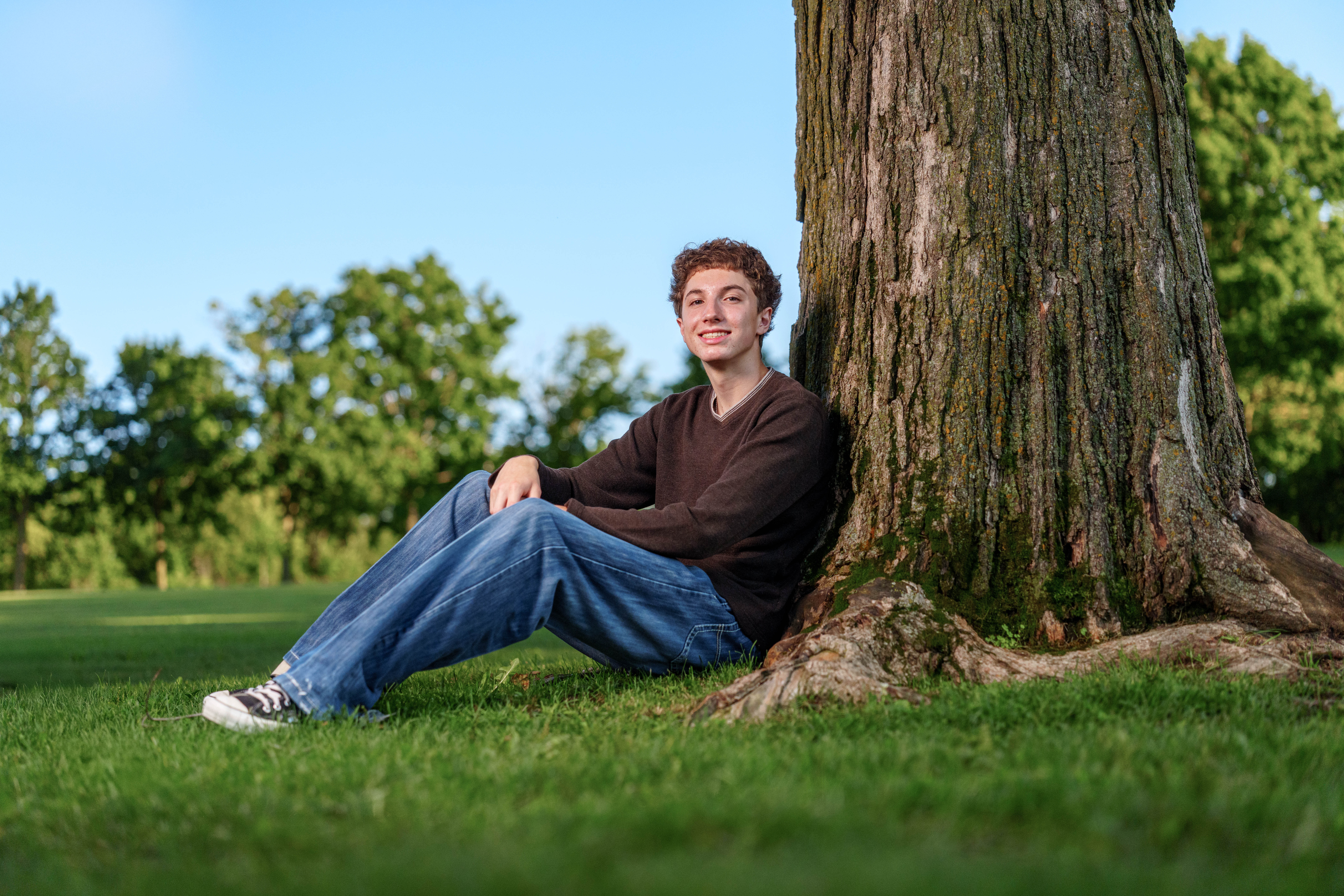 Click to View Larger Ethan Williams poses for senior photos in Monroe, Wisconsin on August 19th, 2025. Williams will graduate in 2026. Photography by Ross Harried for Second Crop Creative.