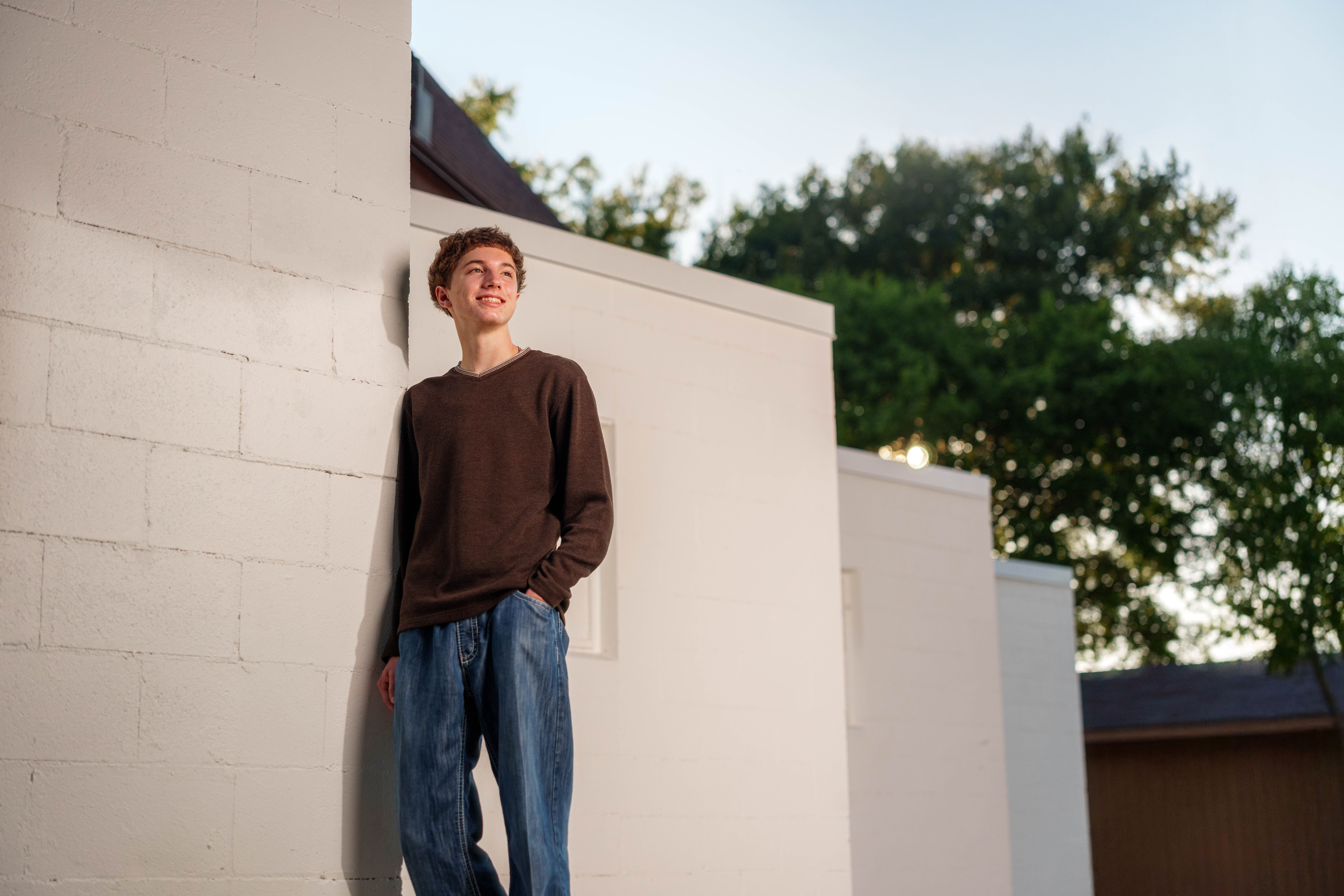 Click to View Larger Ethan Williams poses for senior photos in Monroe, Wisconsin on August 19th, 2025. Williams will graduate in 2026. Photography by Ross Harried for Second Crop Creative.