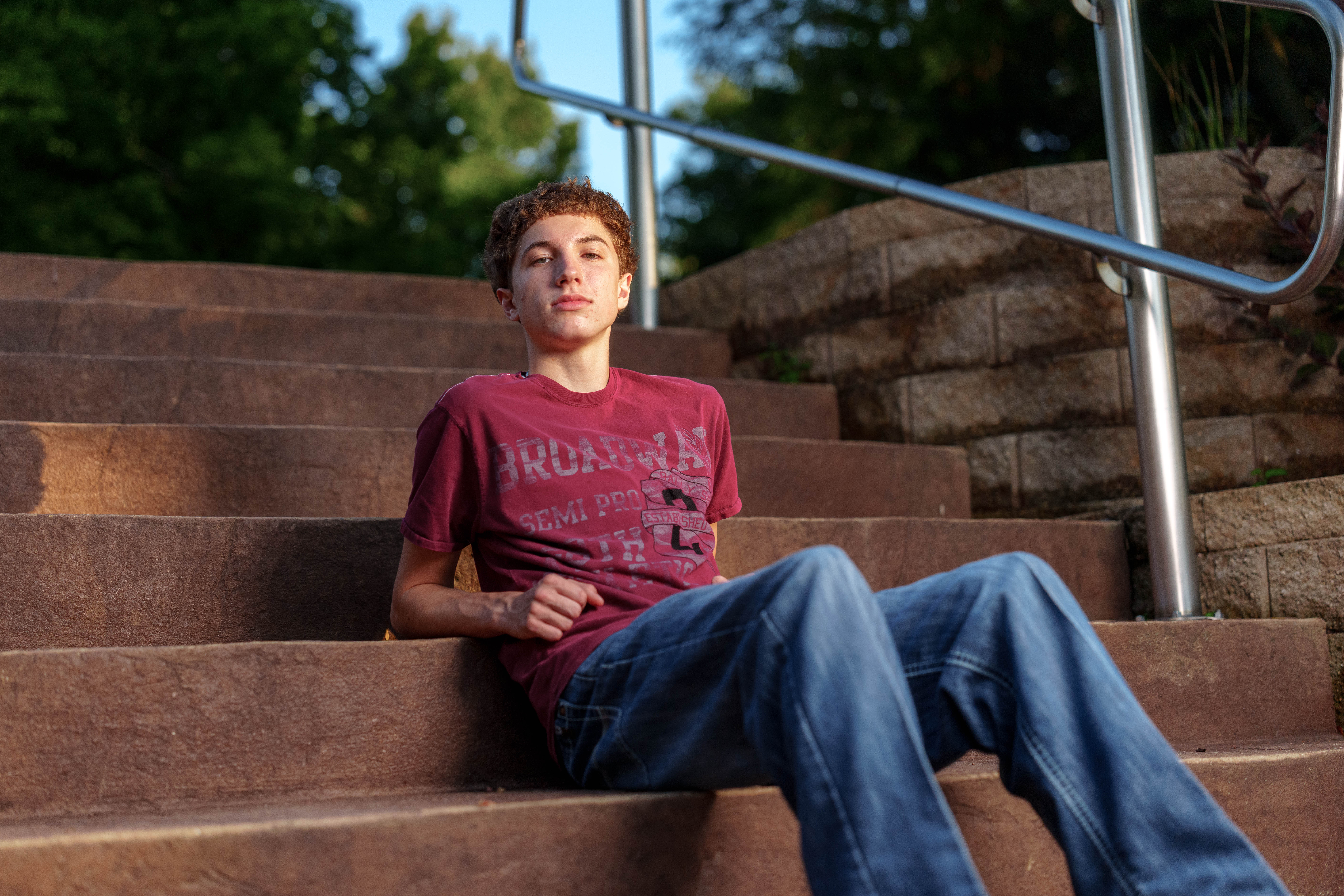 Click to View Larger Ethan Williams poses for senior photos in Monroe, Wisconsin on August 19th, 2025. Williams will graduate in 2026. Photography by Ross Harried for Second Crop Creative.