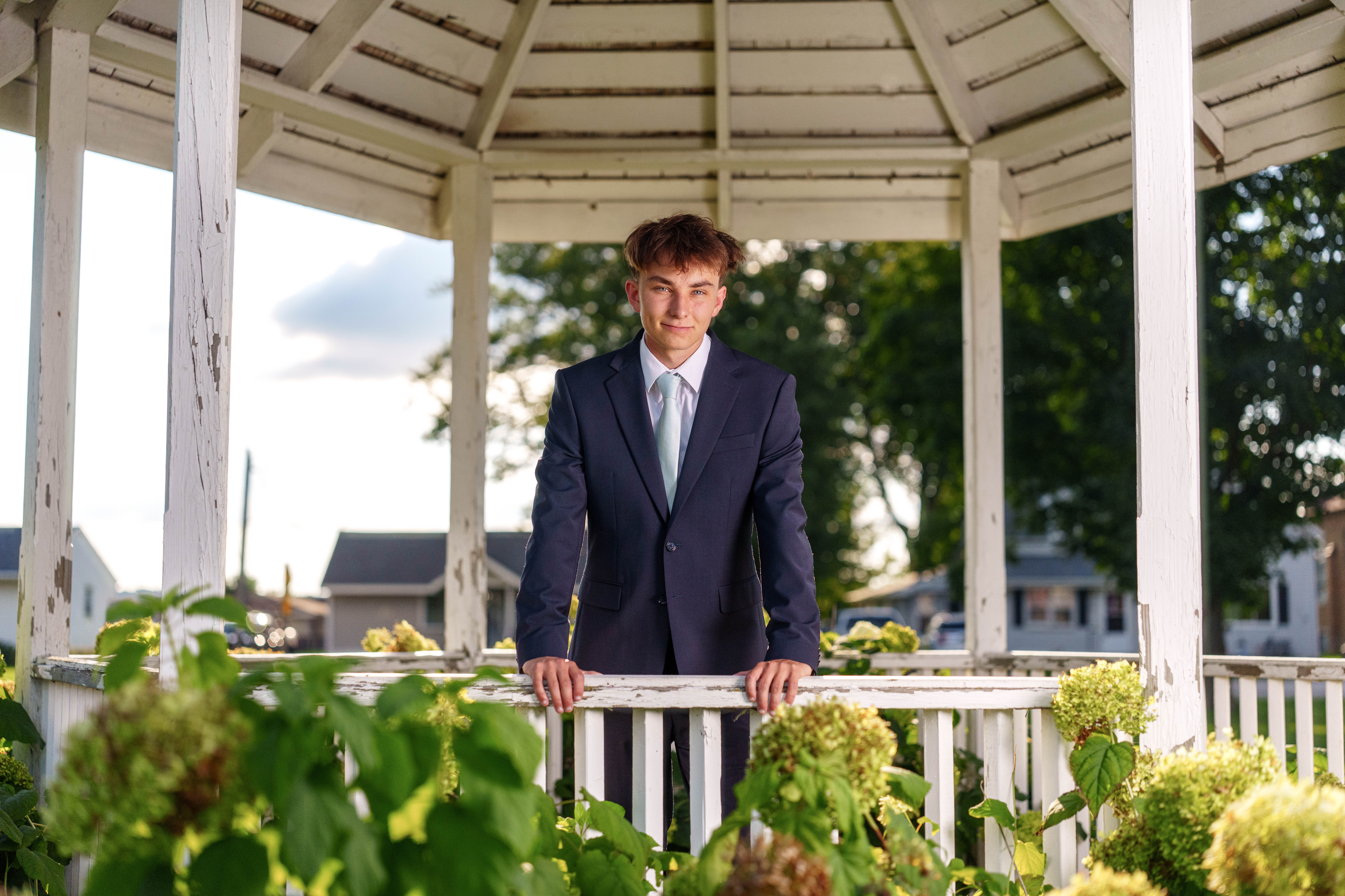Click to View Larger Grant Hubbard poses for senior photos in Poli, Wisconsin on August 21st, 2025. Hubbard will graduate in 2026. Photography by Ross Harried for Second Crop Creative.