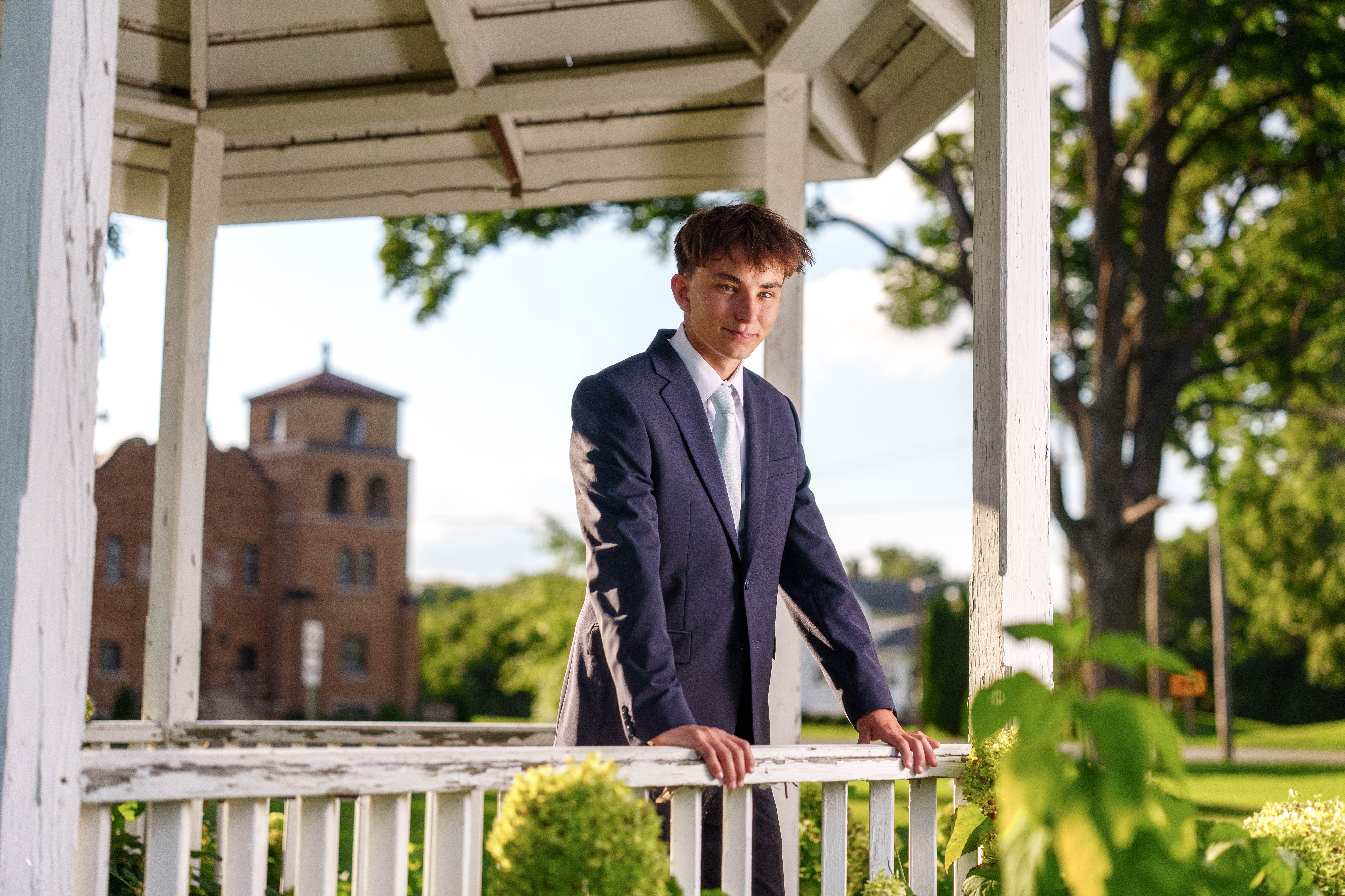 Click to View Larger Grant Hubbard poses for senior photos in Poli, Wisconsin on August 21st, 2025. Hubbard will graduate in 2026. Photography by Ross Harried for Second Crop Creative.