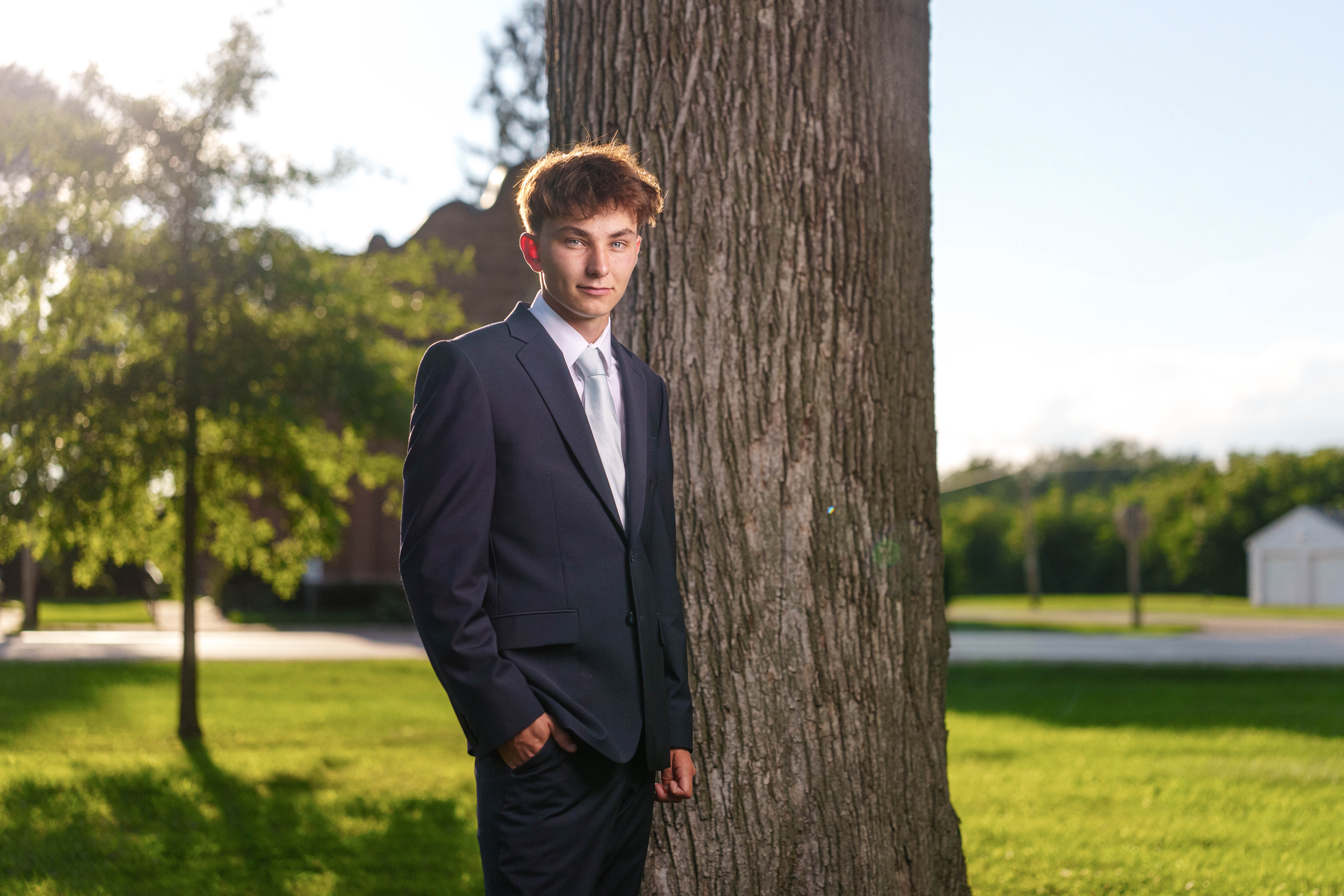 Click to View Larger Grant Hubbard poses for senior photos in Poli, Wisconsin on August 21st, 2025. Hubbard will graduate in 2026. Photography by Ross Harried for Second Crop Creative.