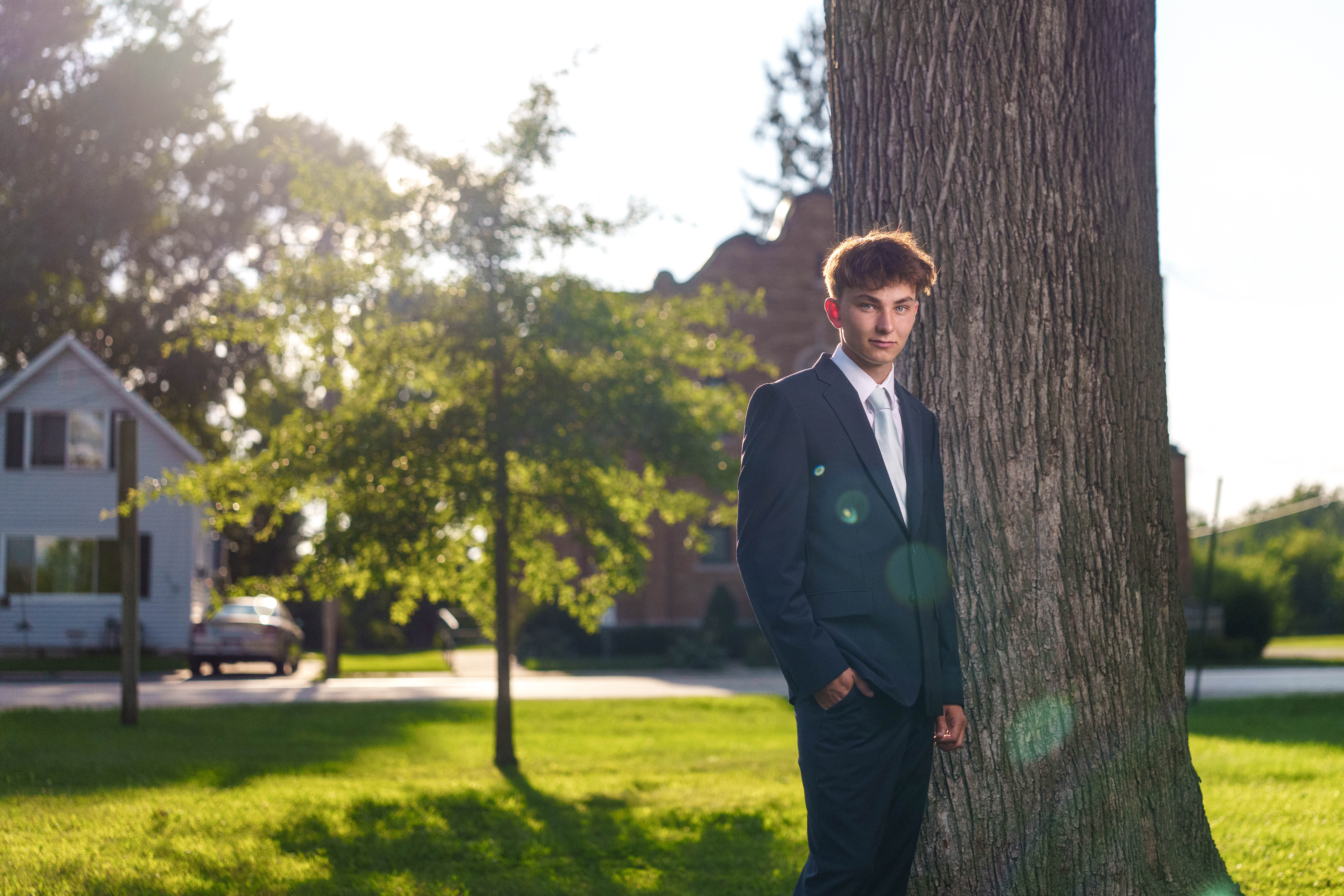 Click to View Larger Grant Hubbard poses for senior photos in Poli, Wisconsin on August 21st, 2025. Hubbard will graduate in 2026. Photography by Ross Harried for Second Crop Creative.