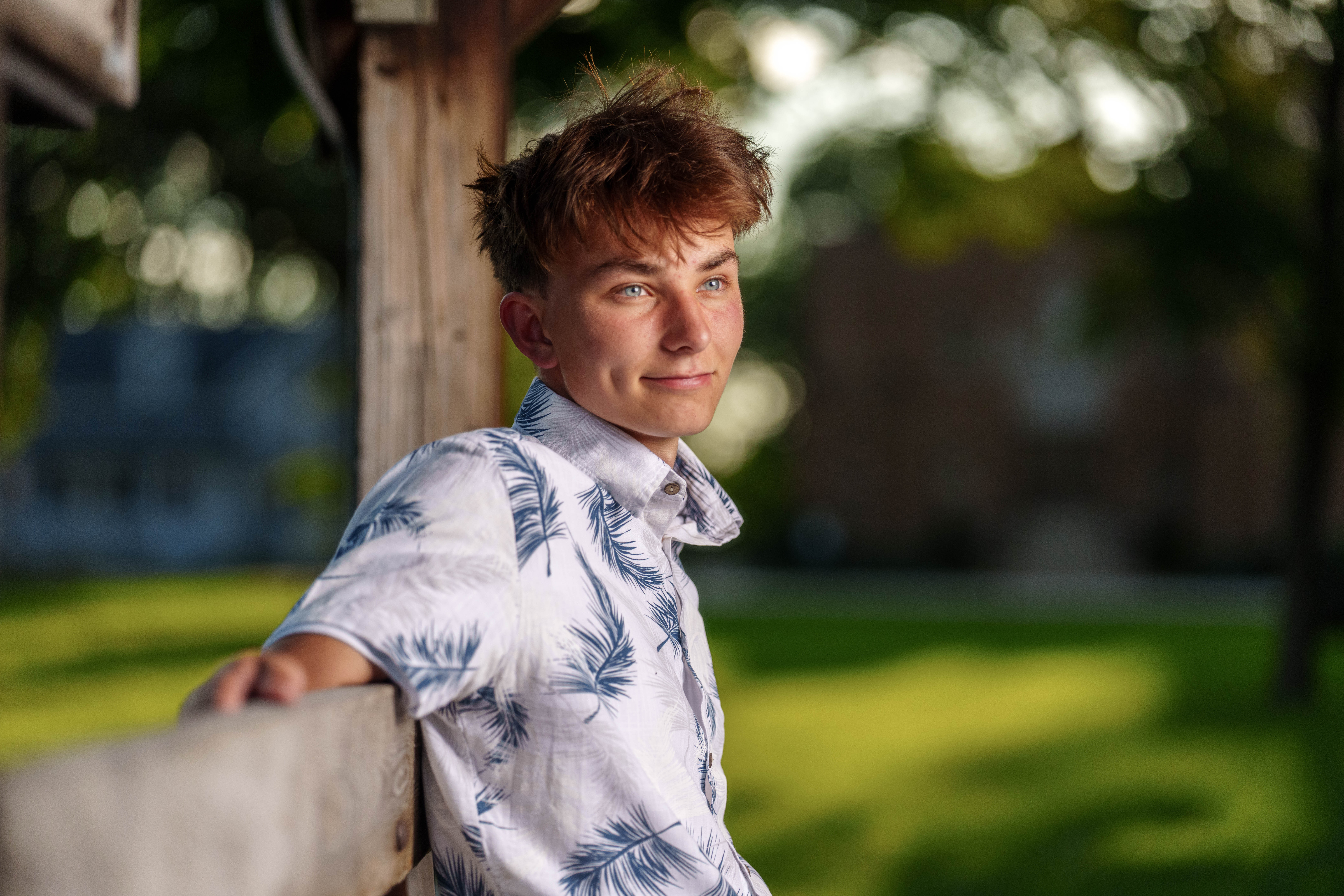 Click to View Larger Grant Hubbard poses for senior photos in Poli, Wisconsin on August 21st, 2025. Hubbard will graduate in 2026. Photography by Ross Harried for Second Crop Creative.