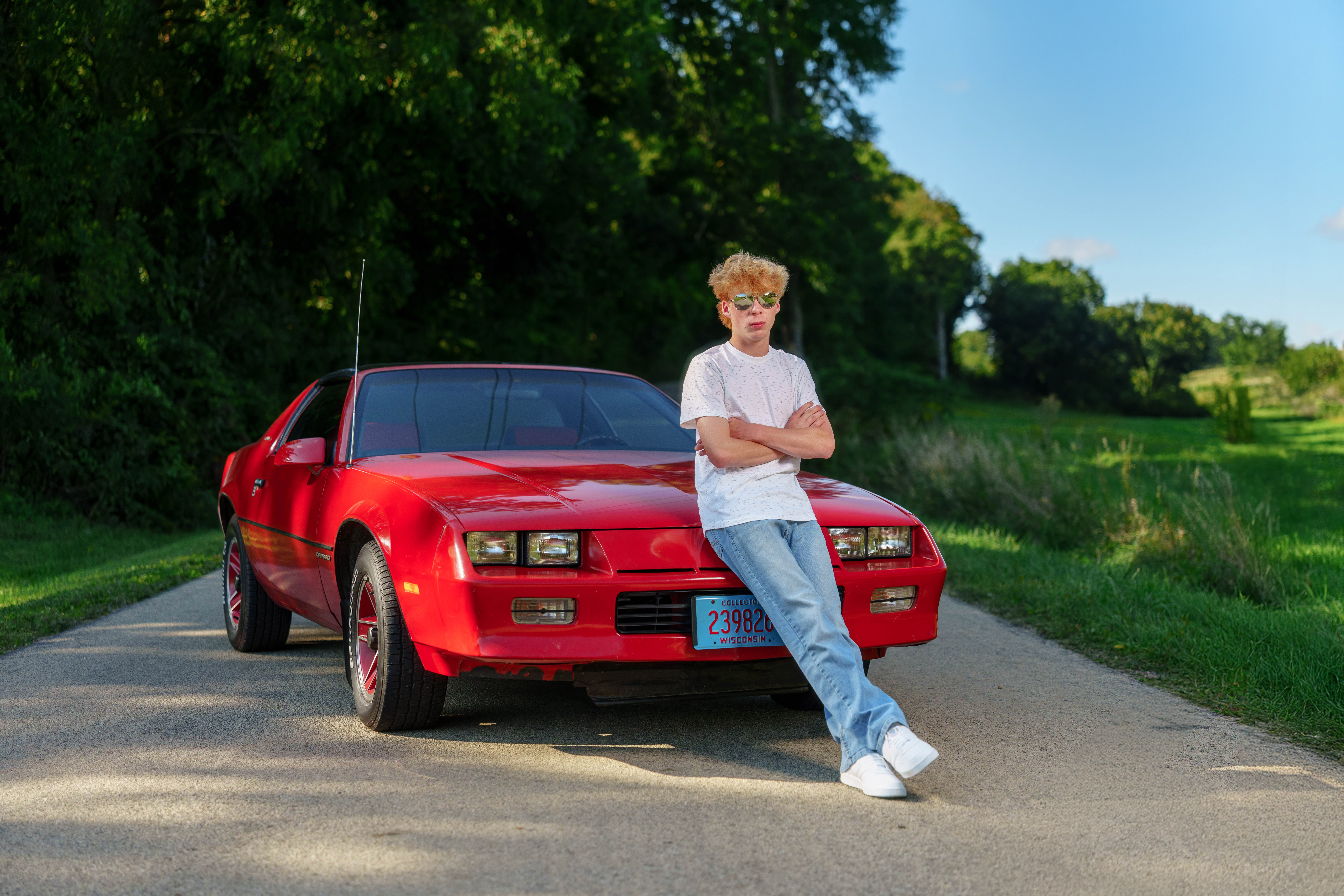 Click to View Larger Logan Meier poses for senior photos outside Monroe, Wisconsin on September 5th, 2025. Meirer will graduate in 2026. Photography by Ross Harried for Second Crop Creative.