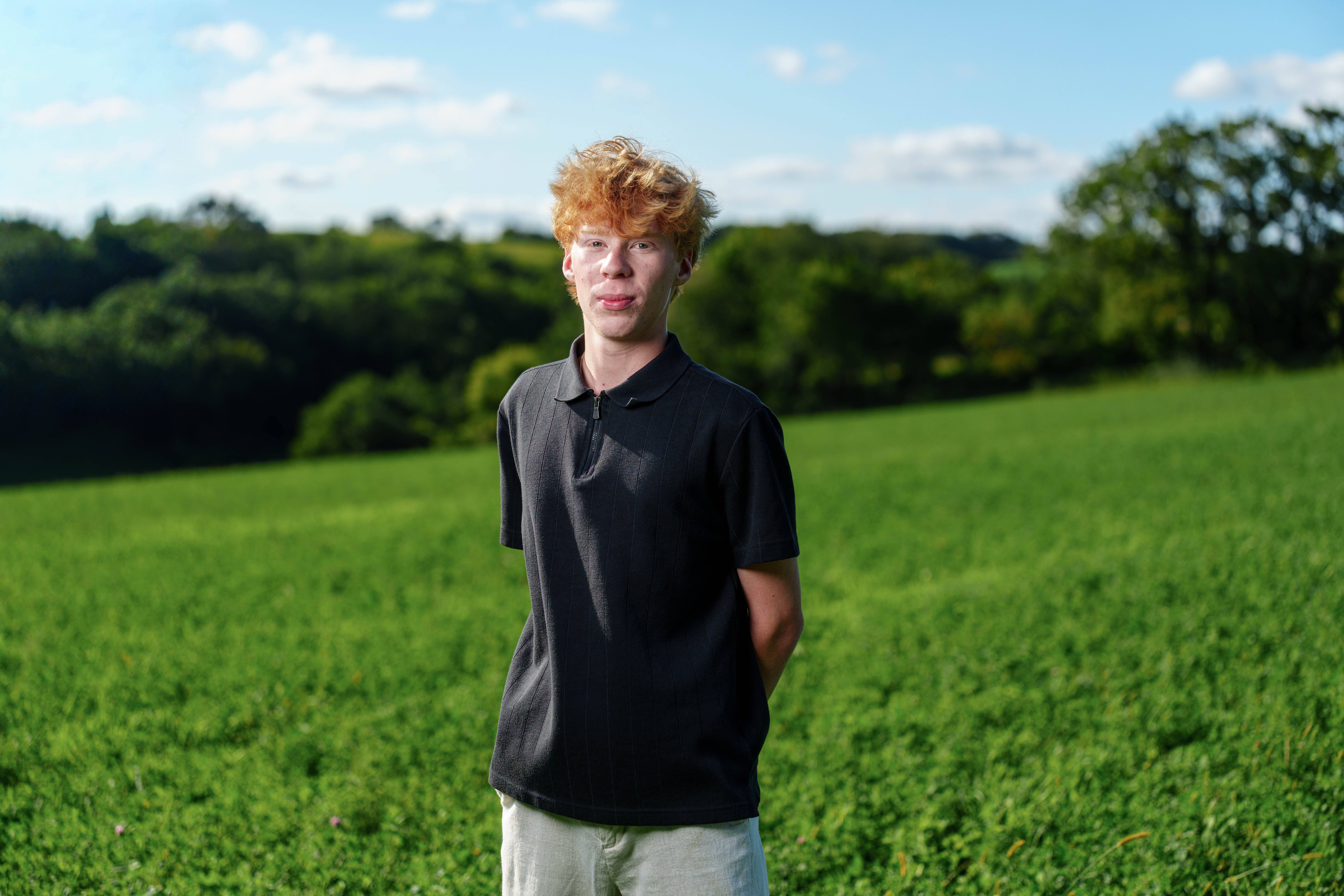 Click to View Larger Logan Meier poses for senior photos outside Monroe, Wisconsin on September 5th, 2025. Meirer will graduate in 2026. Photography by Ross Harried for Second Crop Creative.