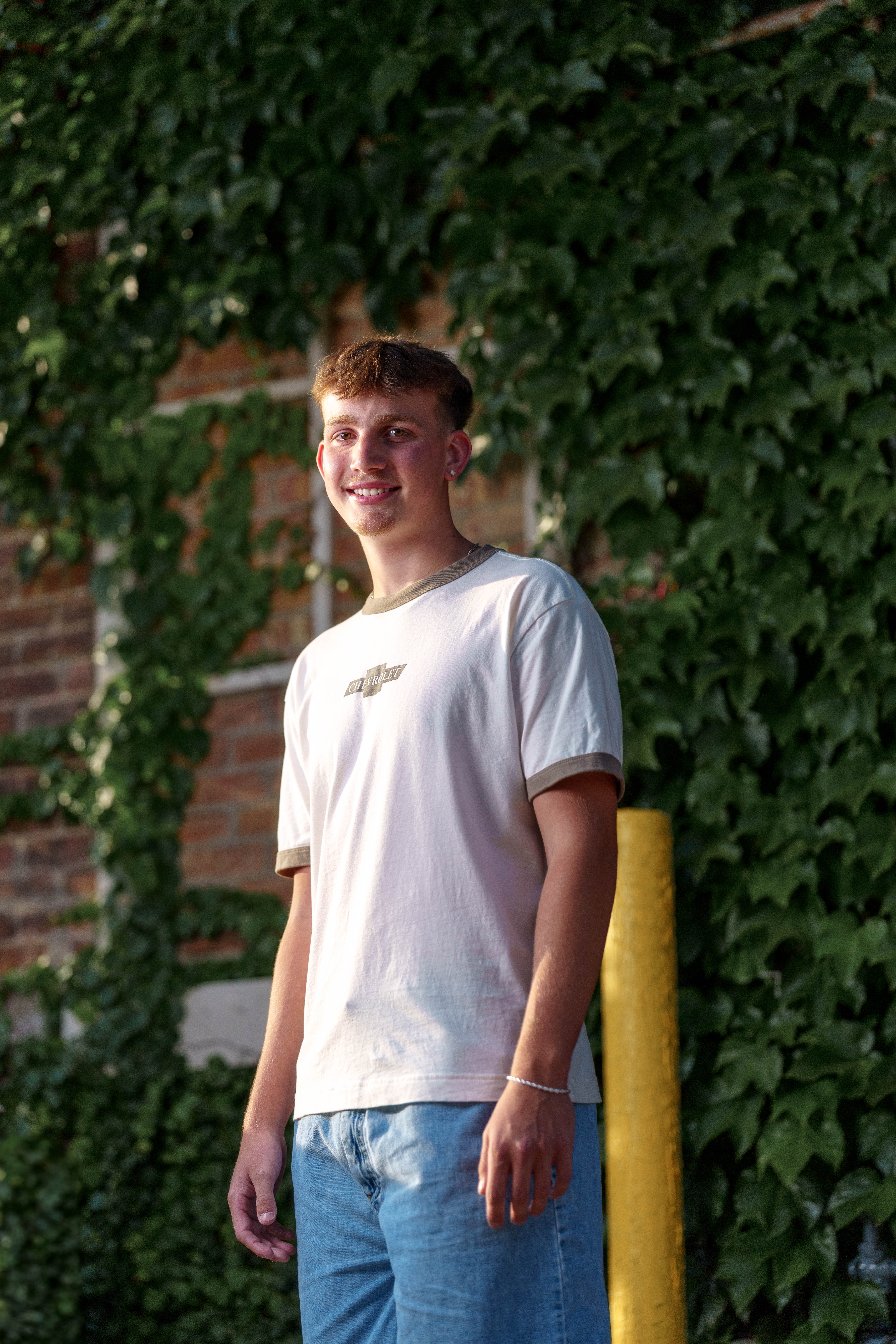 Click to View Larger Logan Taylor poses for senior photos in Monroe, Wisconsin on September 8th, 2025. Taylor will graduate in 2026. Photography by Ross Harried for Second Crop Creative.