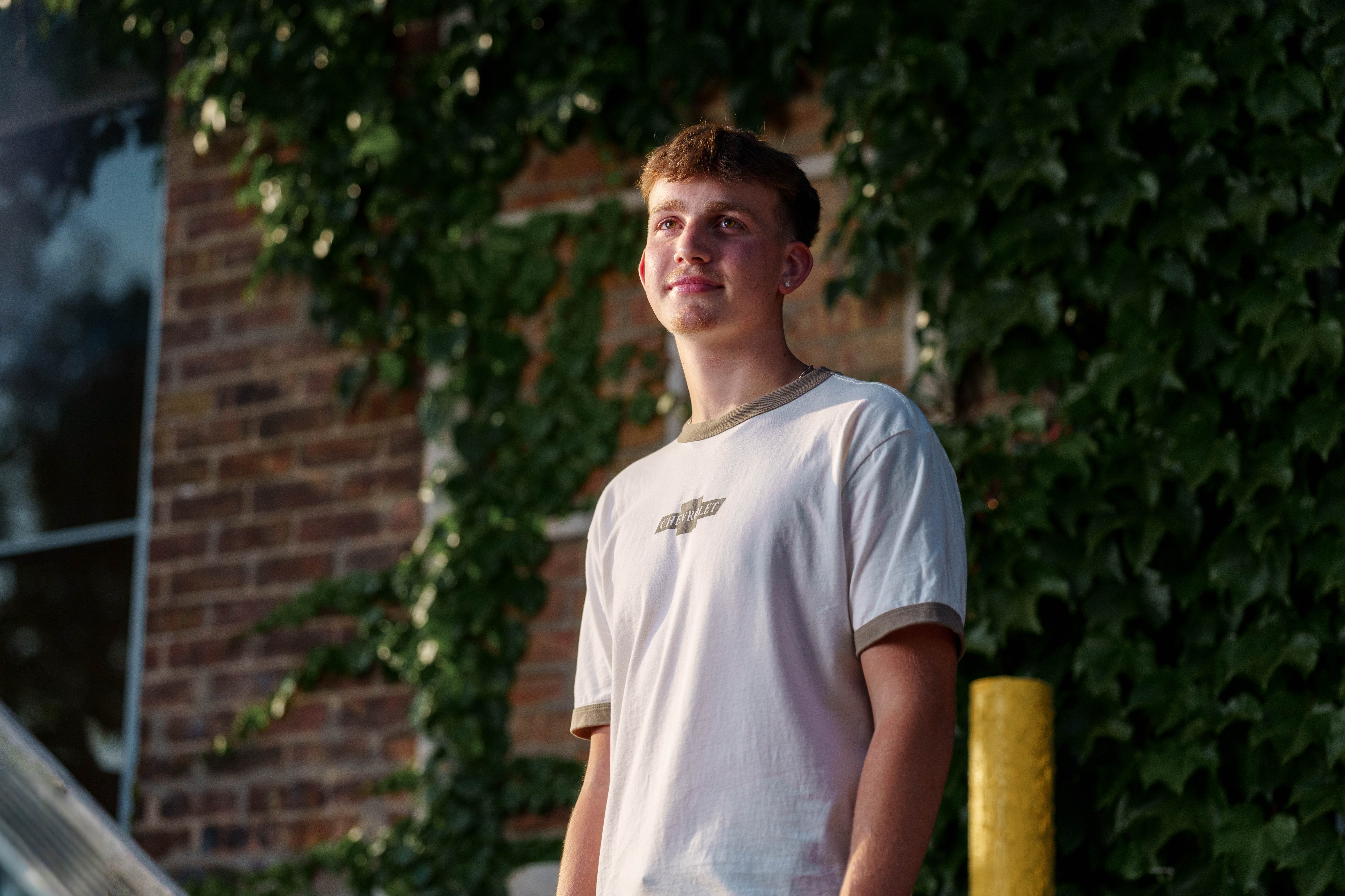 Click to View Larger Logan Taylor poses for senior photos in Monroe, Wisconsin on September 8th, 2025. Taylor will graduate in 2026. Photography by Ross Harried for Second Crop Creative.