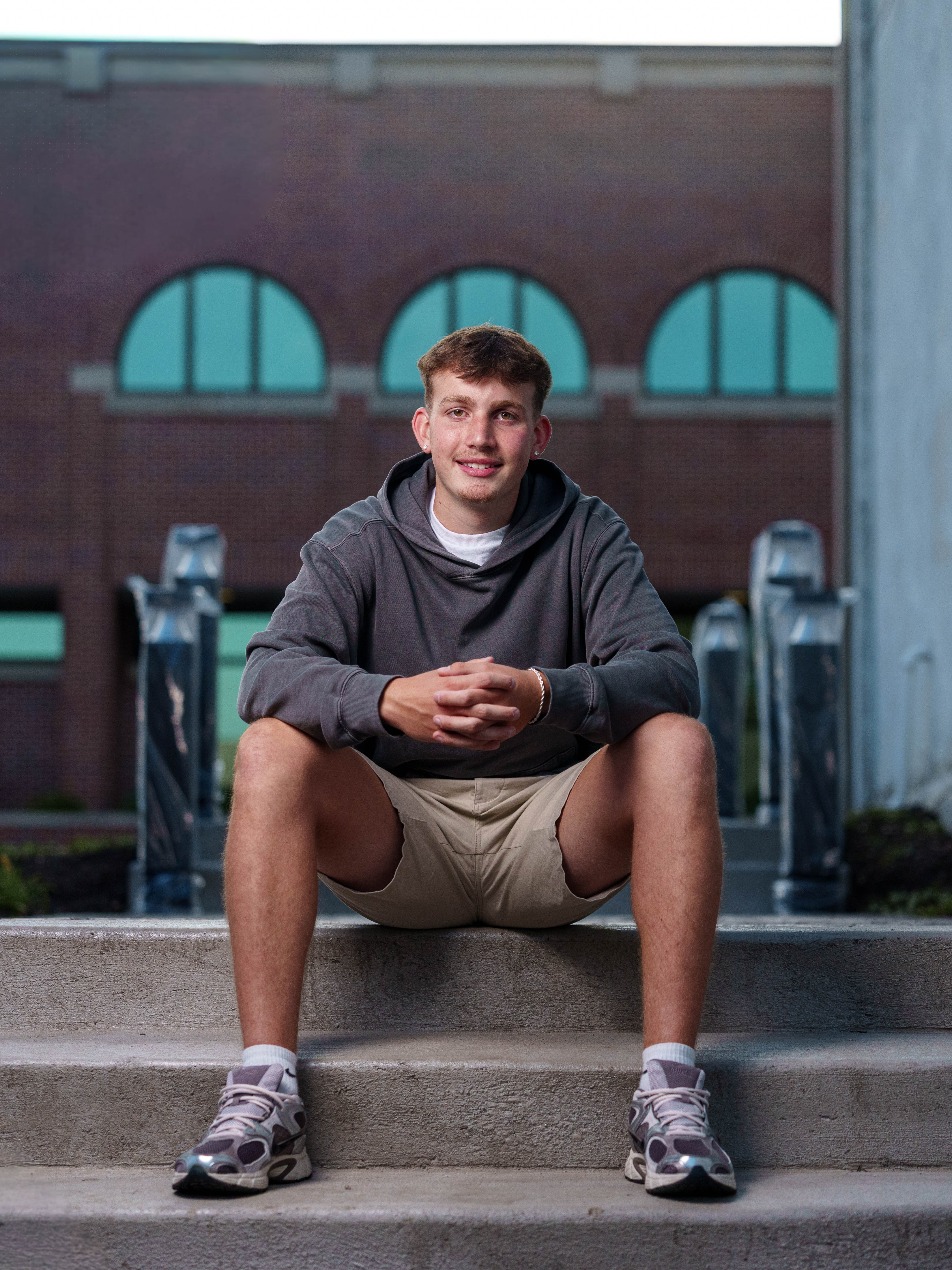 Click to View Larger Logan Taylor poses for senior photos in Monroe, Wisconsin on September 8th, 2025. Taylor will graduate in 2026. Photography by Ross Harried for Second Crop Creative.