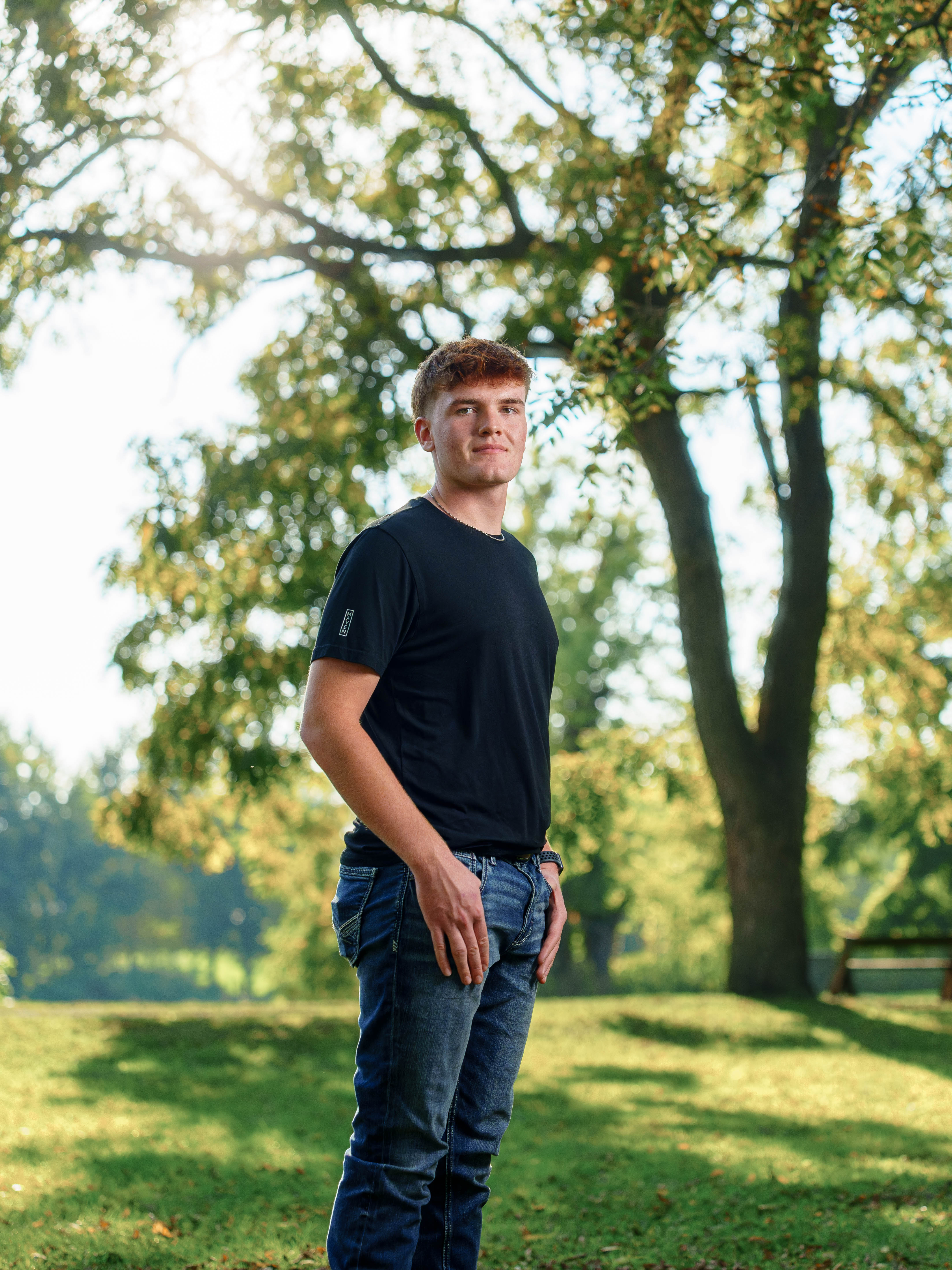 Lucas Keating poses for senior photos at Beckman Mill in Beloit, Wisconsin on September 14th, 2025. Keating will graduate from Brodhead in 2026. Photography by Ross Harried for Second Crop Creative.
