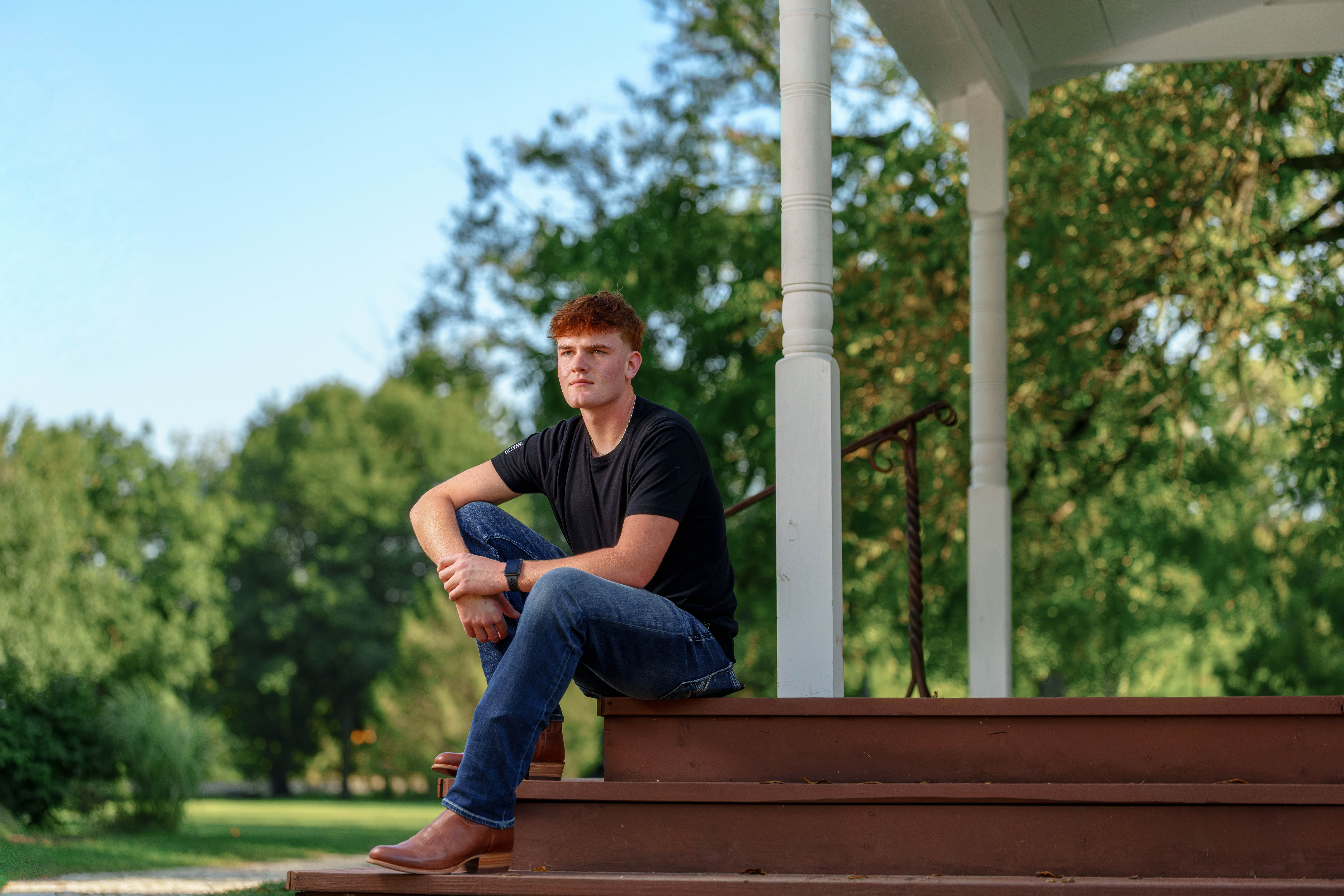 Lucas Keating poses for senior photos at Beckman Mill in Beloit, Wisconsin on September 14th, 2025. Keating will graduate from Brodhead in 2026. Photography by Ross Harried for Second Crop Creative.