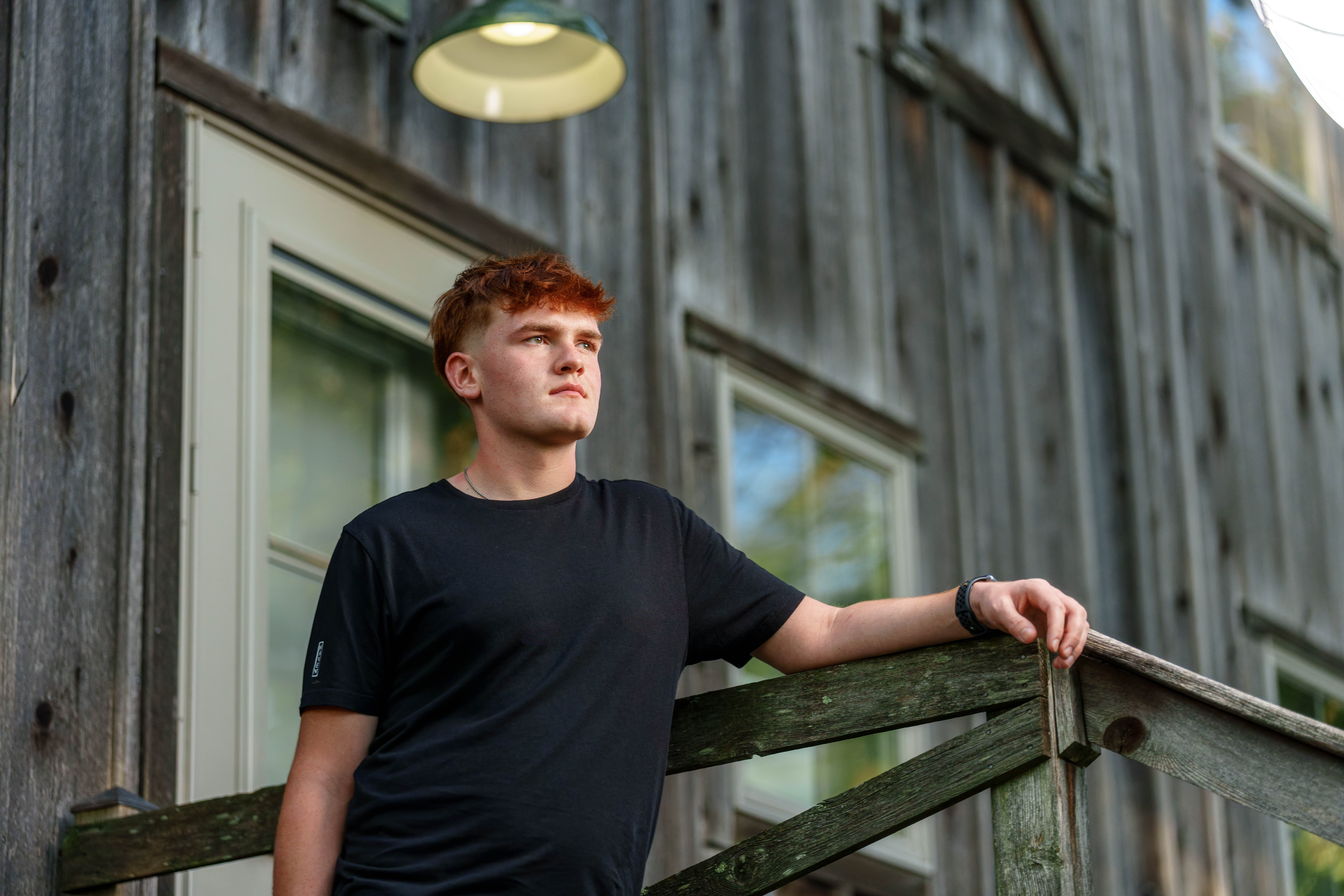 Lucas Keating poses for senior photos at Beckman Mill in Beloit, Wisconsin on September 14th, 2025. Keating will graduate from Brodhead in 2026. Photography by Ross Harried for Second Crop Creative.