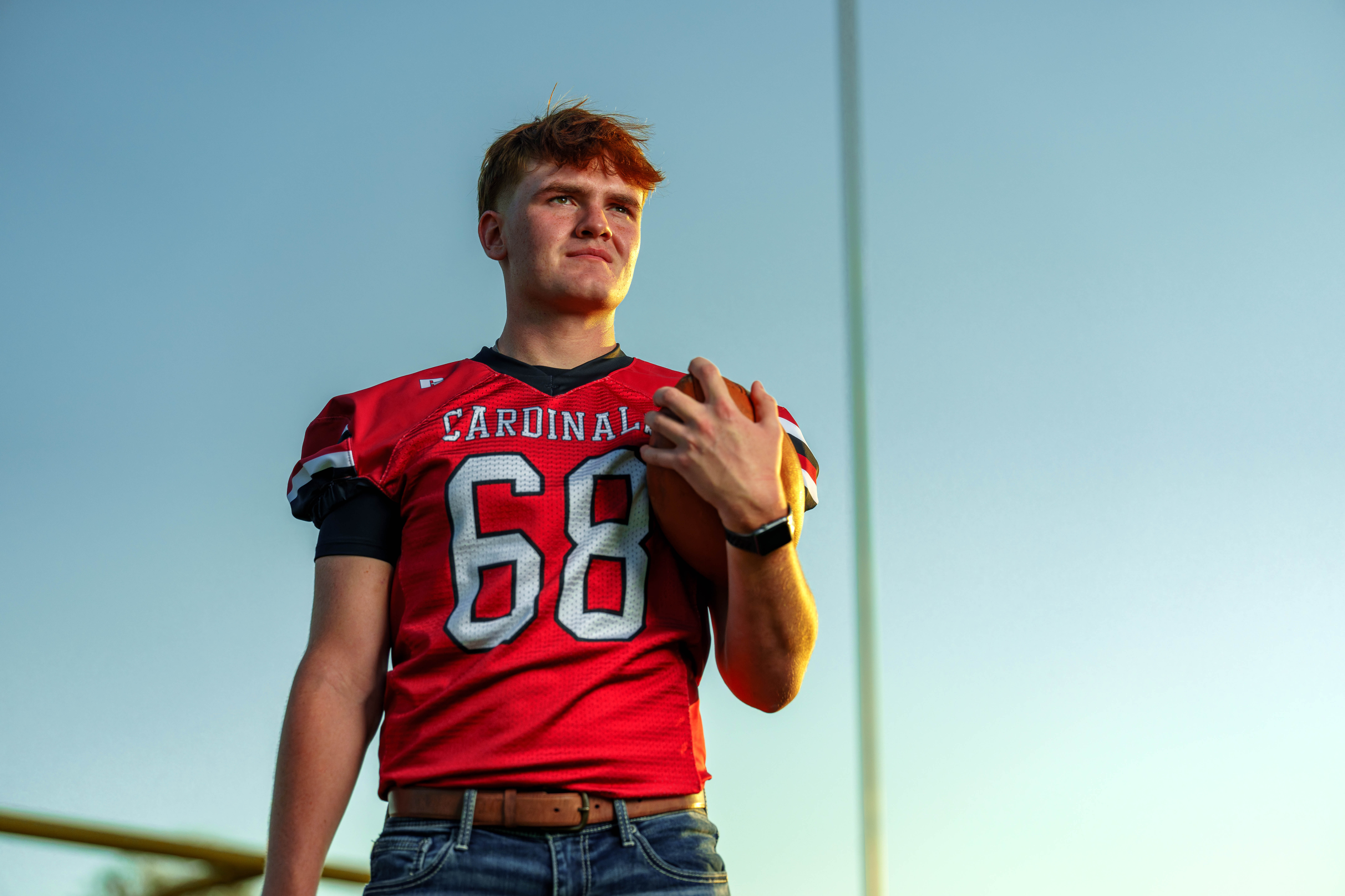 Lucas Keating poses for senior photos in Brodhead, Wisconsin on September 14th, 2025. Keating will graduate in 2026. Photography by Ross Harried for Second Crop Creative.