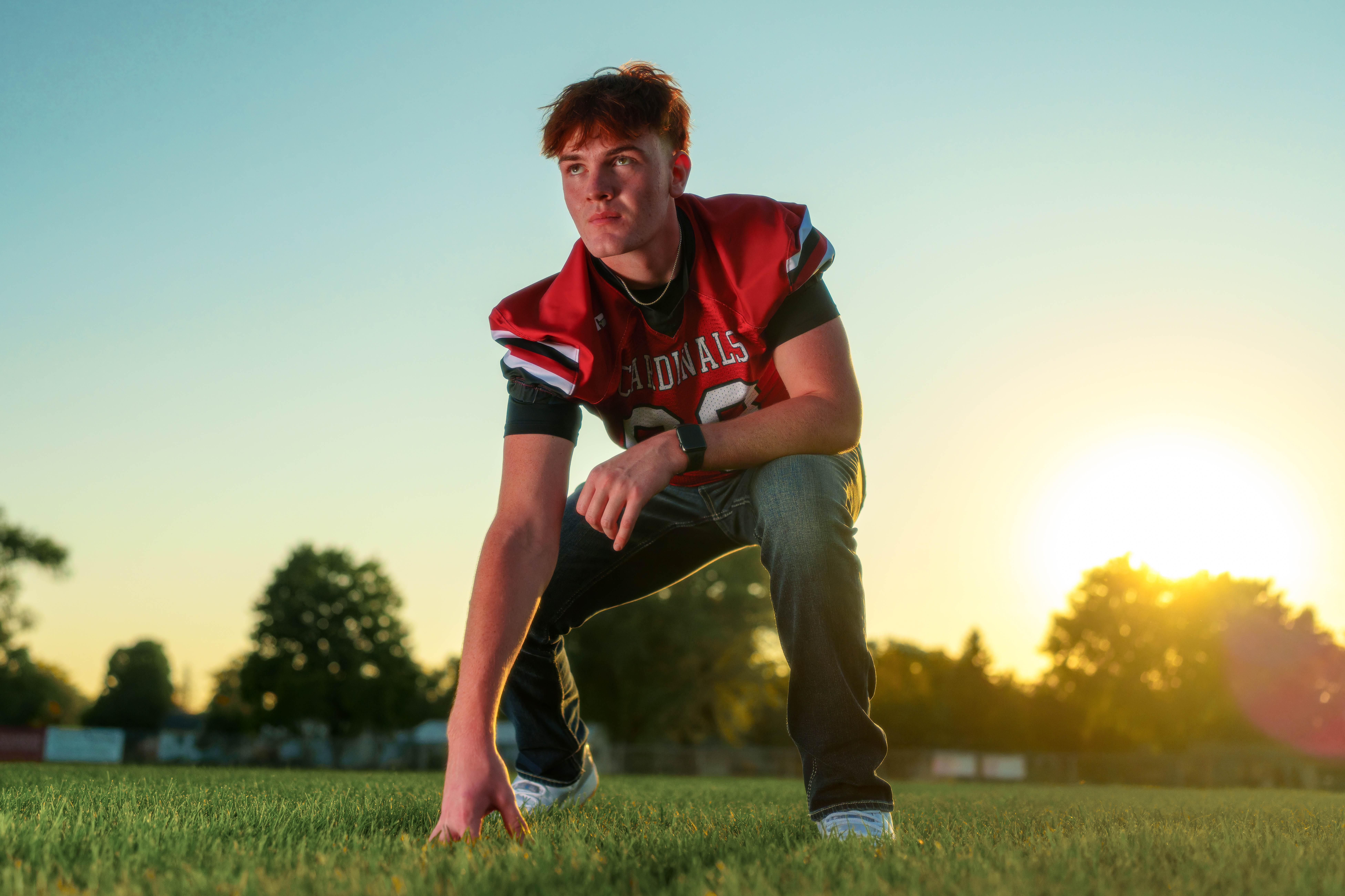 Lucas Keating poses for senior photos in Brodhead, Wisconsin on September 14th, 2025. Keating will graduate in 2026. Photography by Ross Harried for Second Crop Creative.