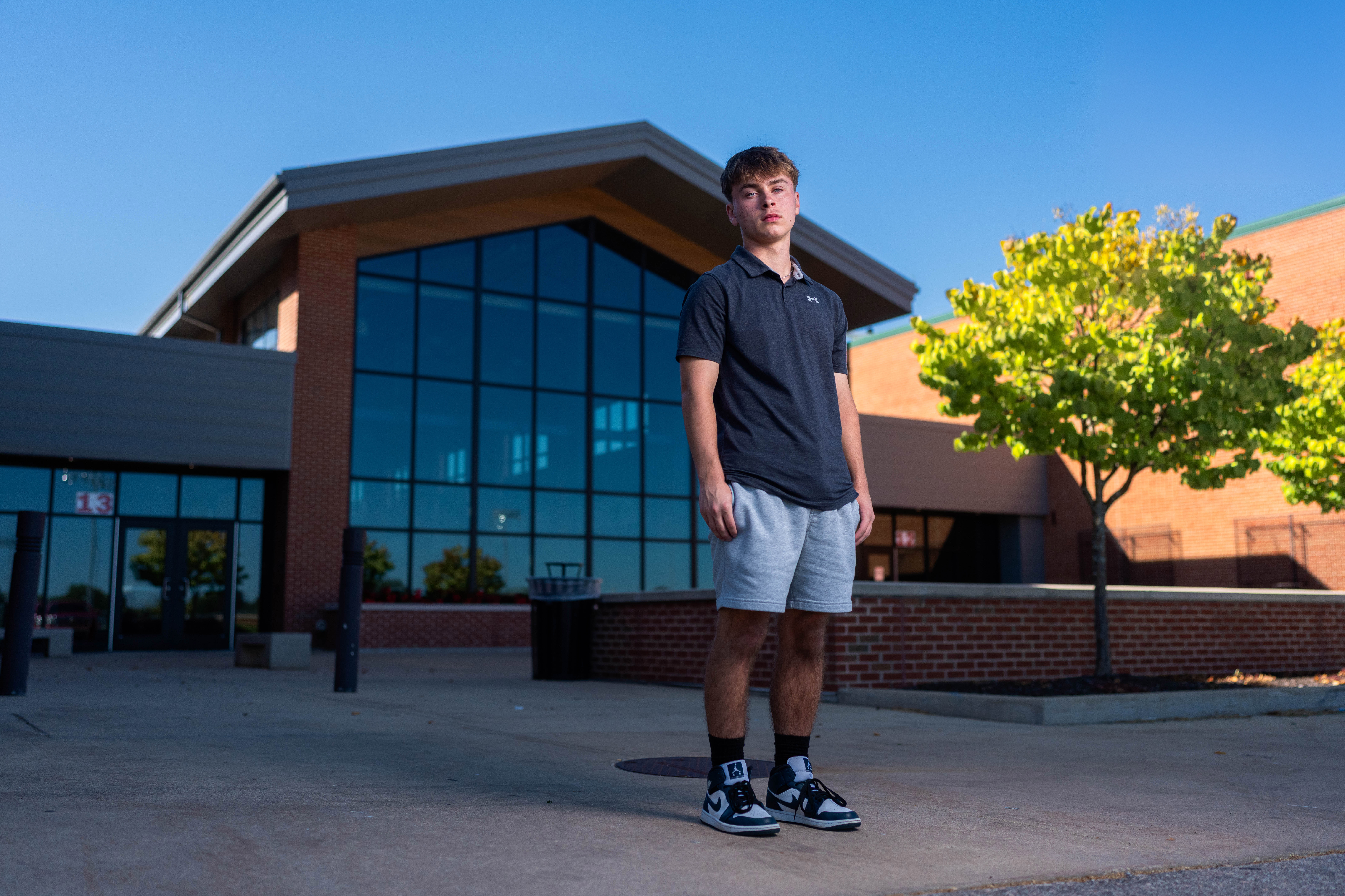 Preston Reed poses for senior photos in Mt. Horeb, Wisconsin on September 28th, 2025. Reed will graduate in 2026. Photography by Ross Harried for Second Crop Creative.