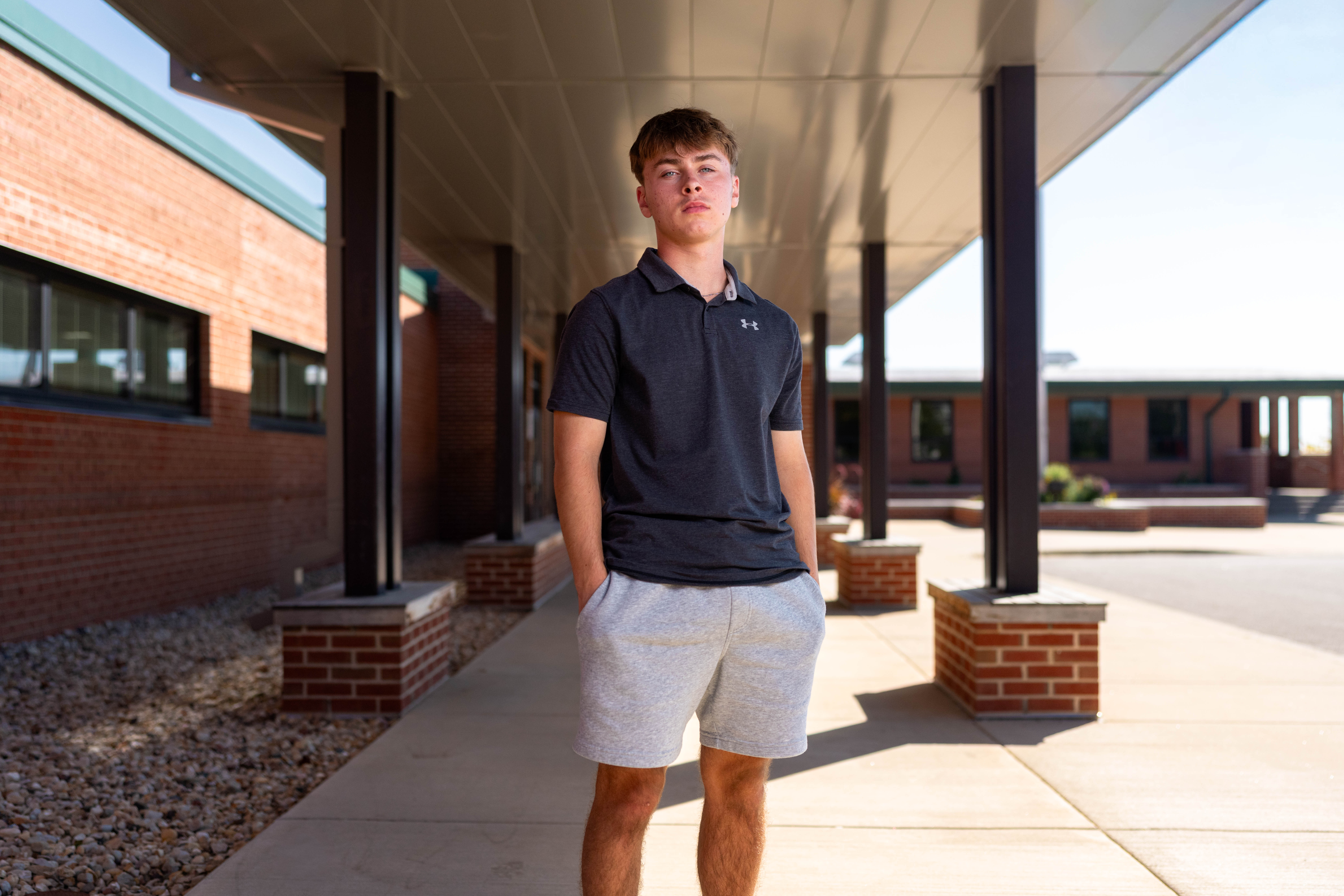 Preston Reed poses for senior photos in Mt. Horeb, Wisconsin on September 28th, 2025. Reed will graduate in 2026. Photography by Ross Harried for Second Crop Creative.