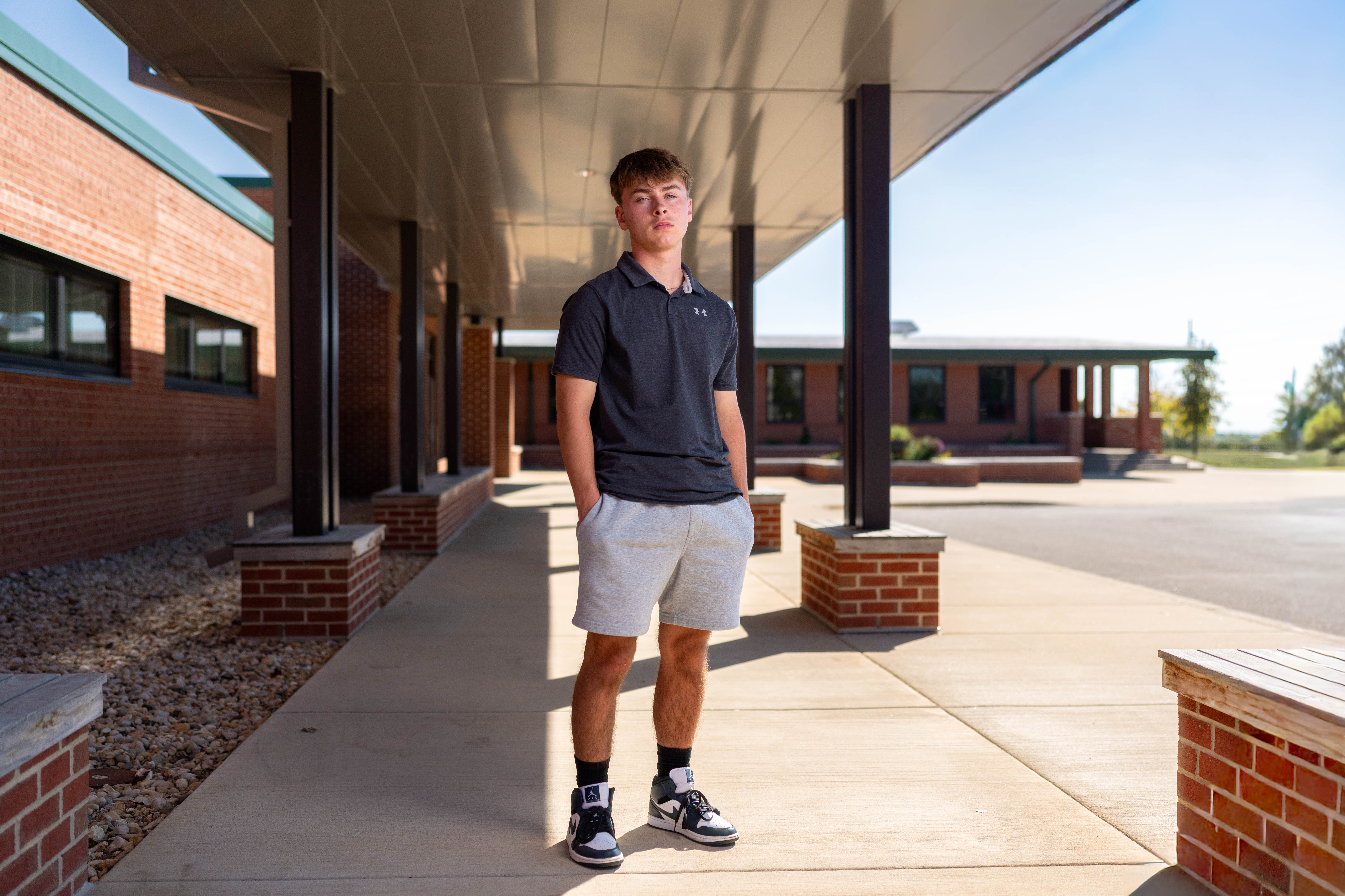 Preston Reed poses for senior photos in Mt. Horeb, Wisconsin on September 28th, 2025. Reed will graduate in 2026. Photography by Ross Harried for Second Crop Creative.