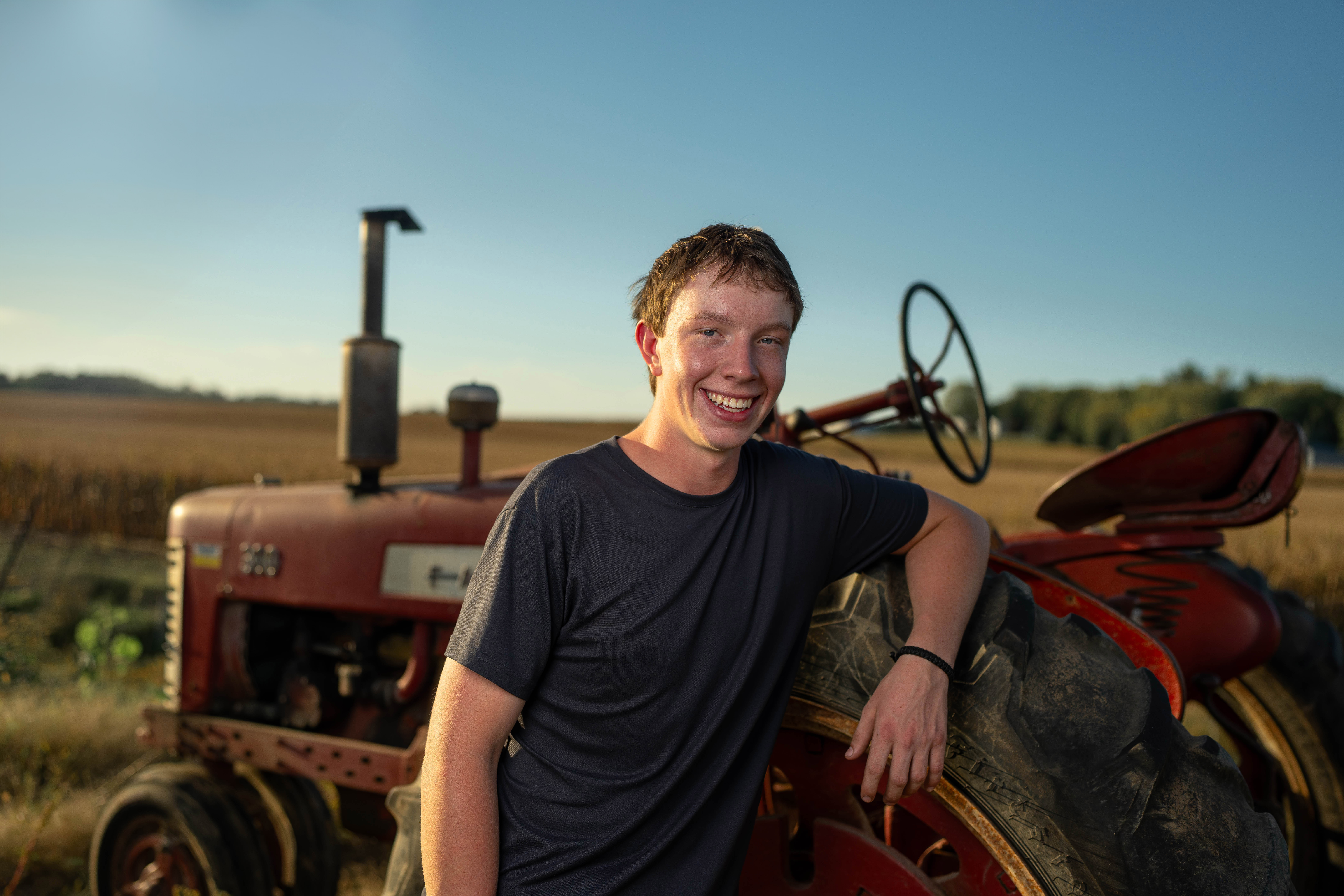 Coldan Altmann poses for senior photos in Monroe, Wisconsin on September 29th, 2025. Altmann will graduate in 2026. Photography by Ross Harried for Second Crop Creative.