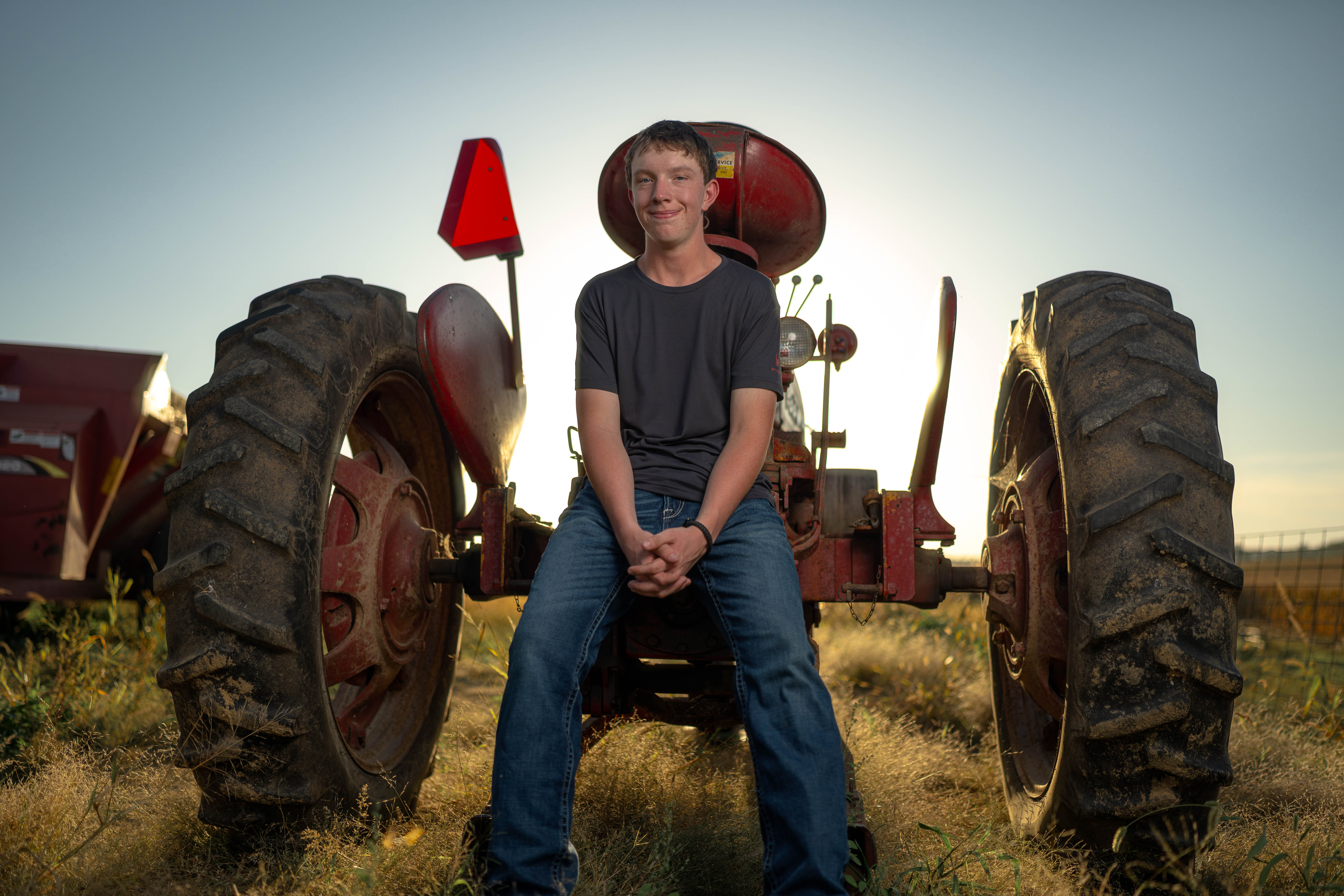 Coldan Altmann poses for senior photos in Monroe, Wisconsin on September 29th, 2025. Altmann will graduate in 2026. Photography by Ross Harried for Second Crop Creative.