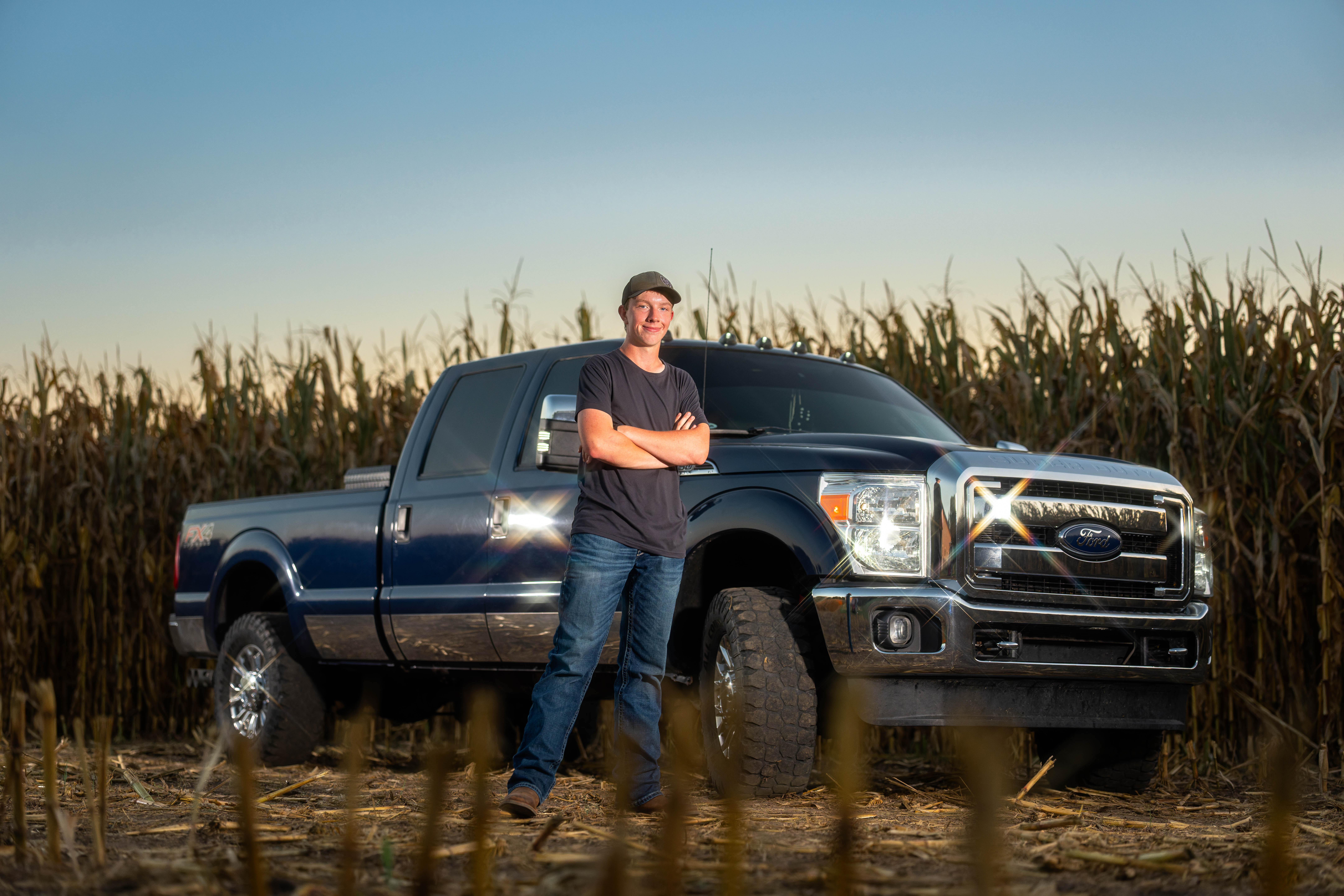 Coldan Altmann poses for senior photos in Monroe, Wisconsin on September 29th, 2025. Altmann will graduate in 2026. Photography by Ross Harried for Second Crop Creative.