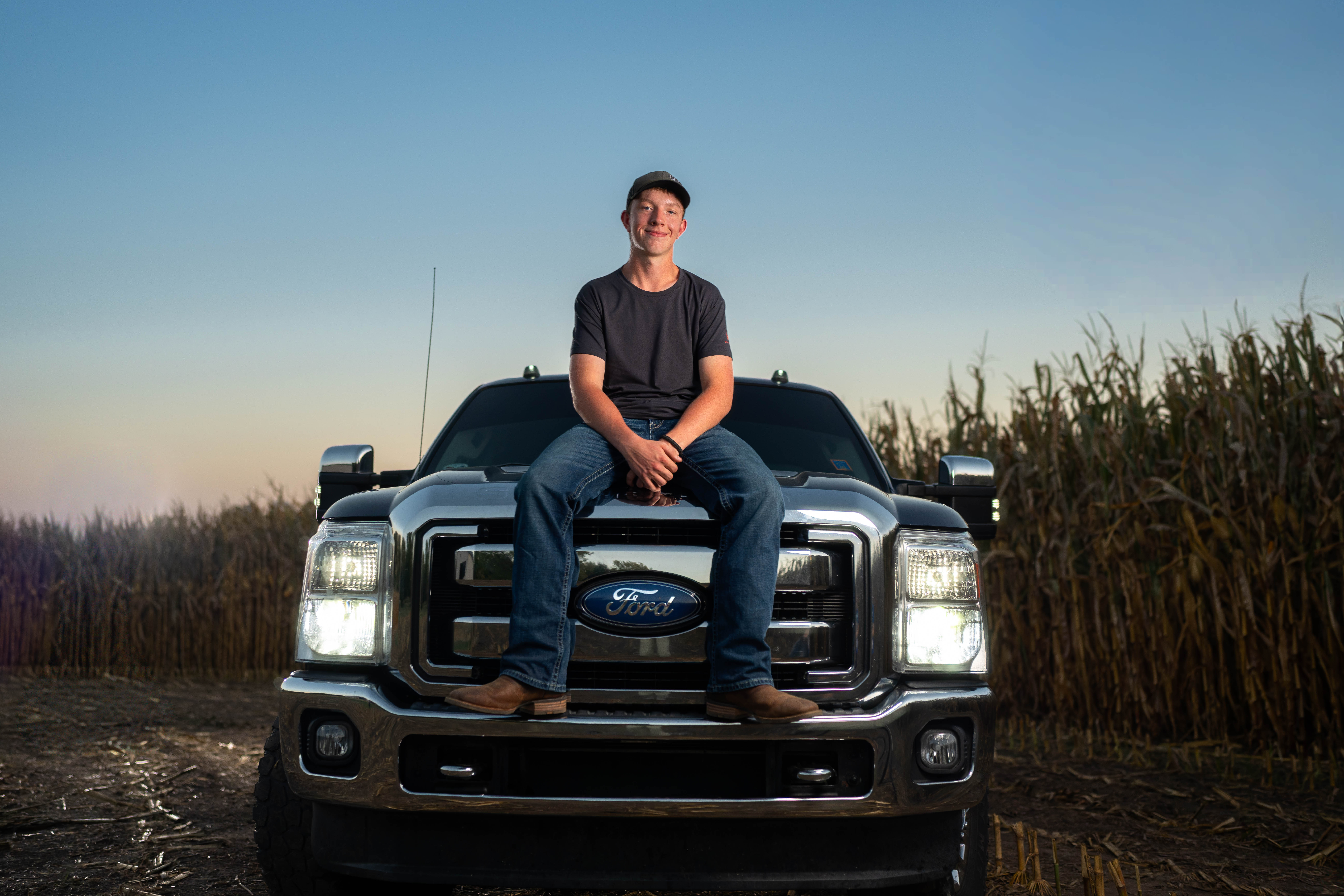 Coldan Altmann poses for senior photos in Monroe, Wisconsin on September 29th, 2025. Altmann will graduate in 2026. Photography by Ross Harried for Second Crop Creative.