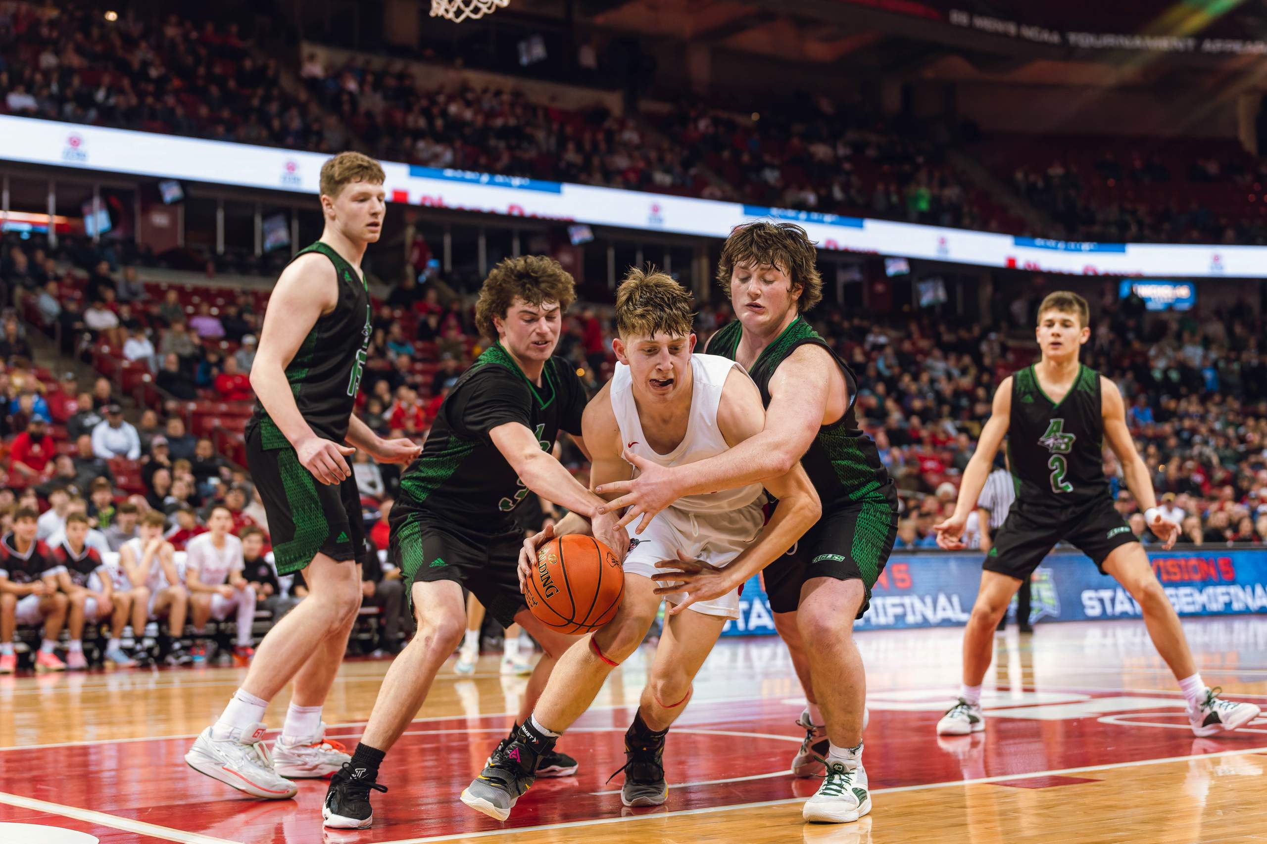 WIAA Boys Division 5 Semifinal Game between Almond-Bancroft and Abundant Life Christian, March 15th, 2024, photography by Ross Harried for Second Crop Sports