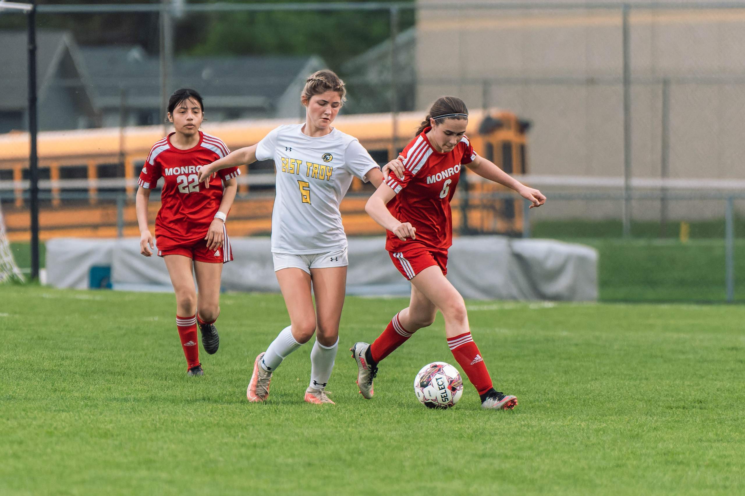 Monroe Girls Soccer vs. East Troy on May 2nd, 2024 in Monroe, WI, photography by Ross Harried for Second Crop Sports