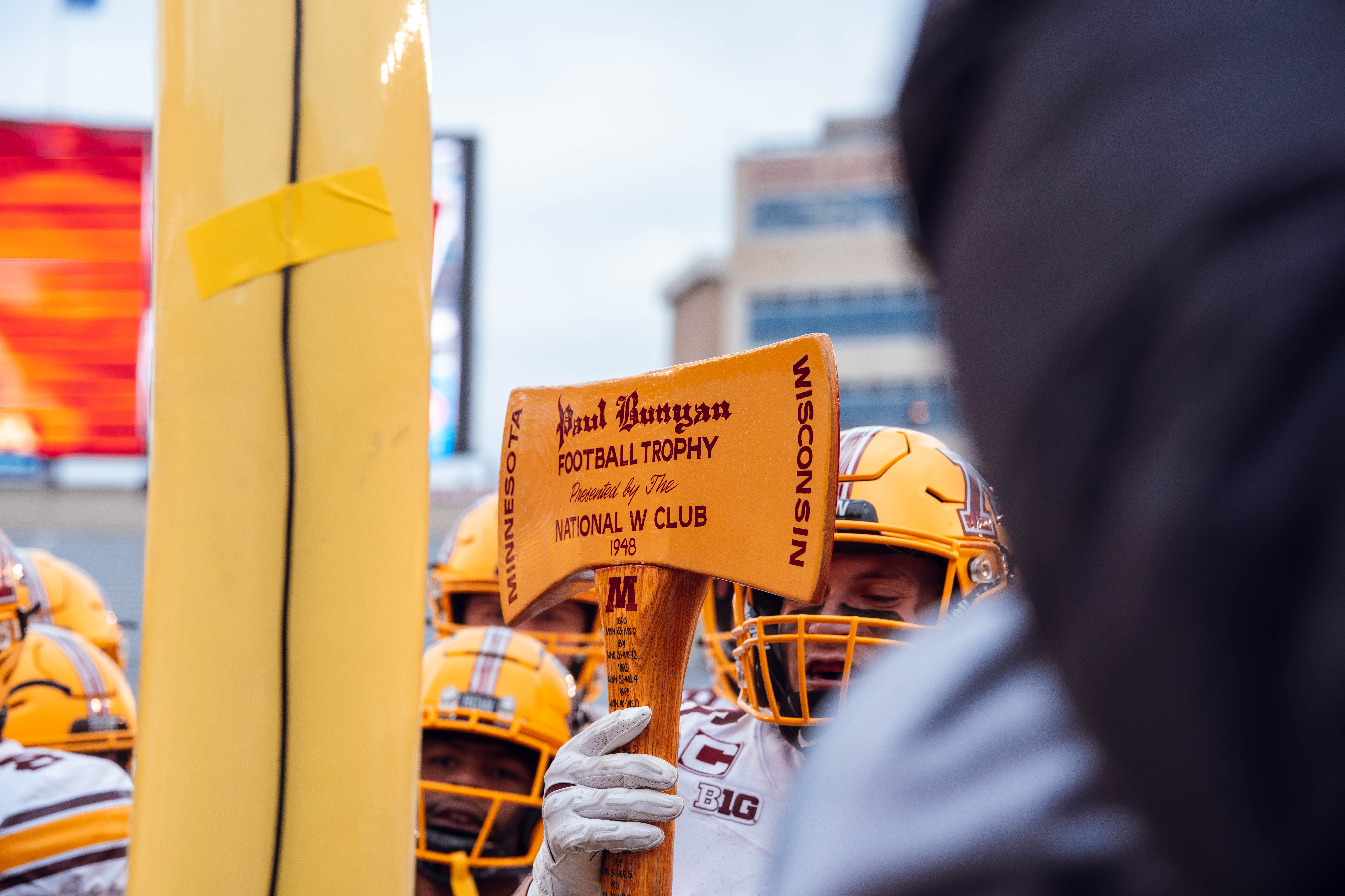 The Minnesota Golden Gophers take home the Paul Bunyan Axe against the Wisconsin Badgers at Camp Randall Stadium on November 29, 2024 in Madison, Wisconsin. Photography by Ross Harried for Second Crop Sports.