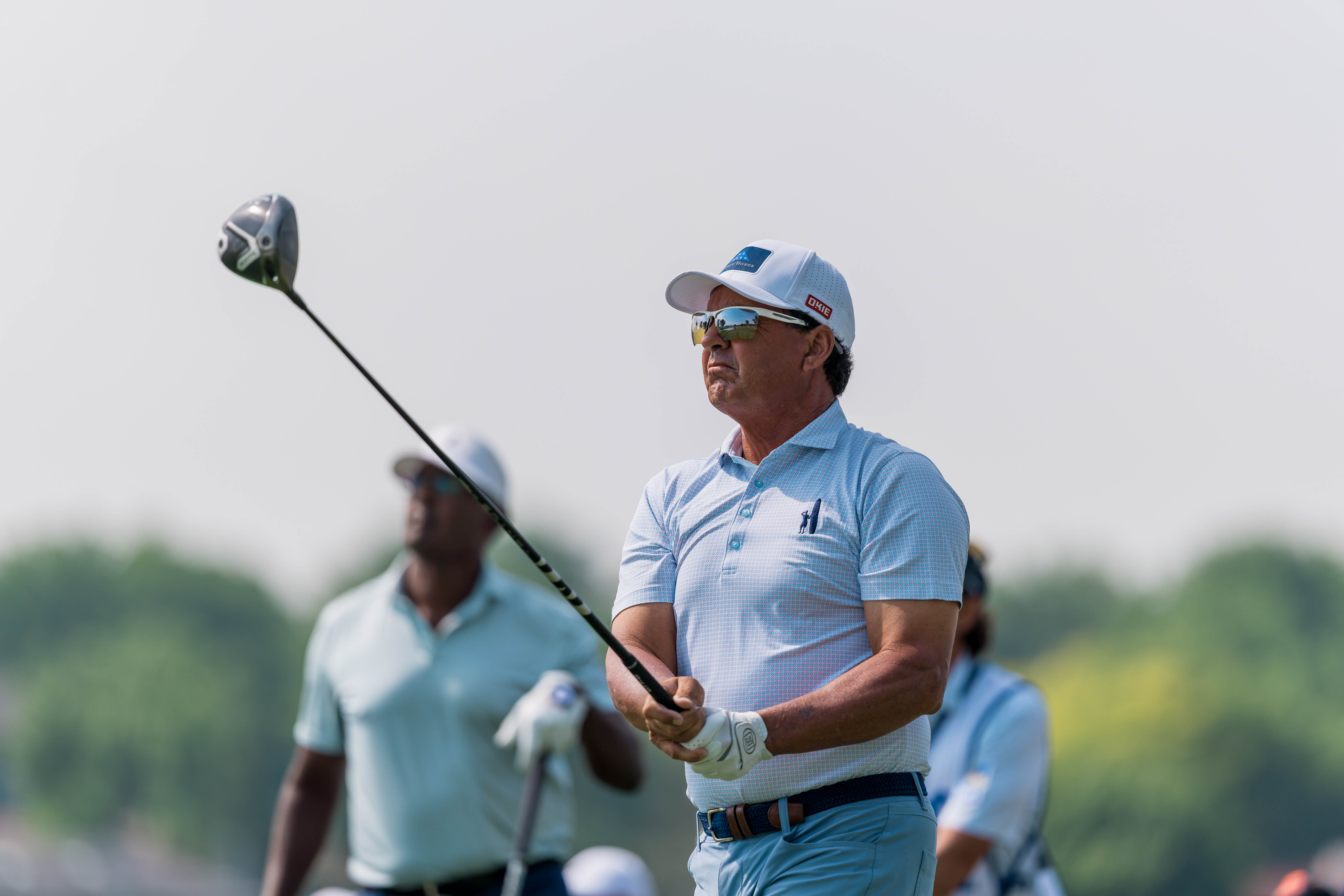 Tom Pernice Jr. watches his tee shot from hole 2 during round 1 of The American Family Insurance Championship at TPC Wisconsin in Madison, Wisconsin on June 6th, 2025. Photography by Ross Harried for Second Crop Sports.