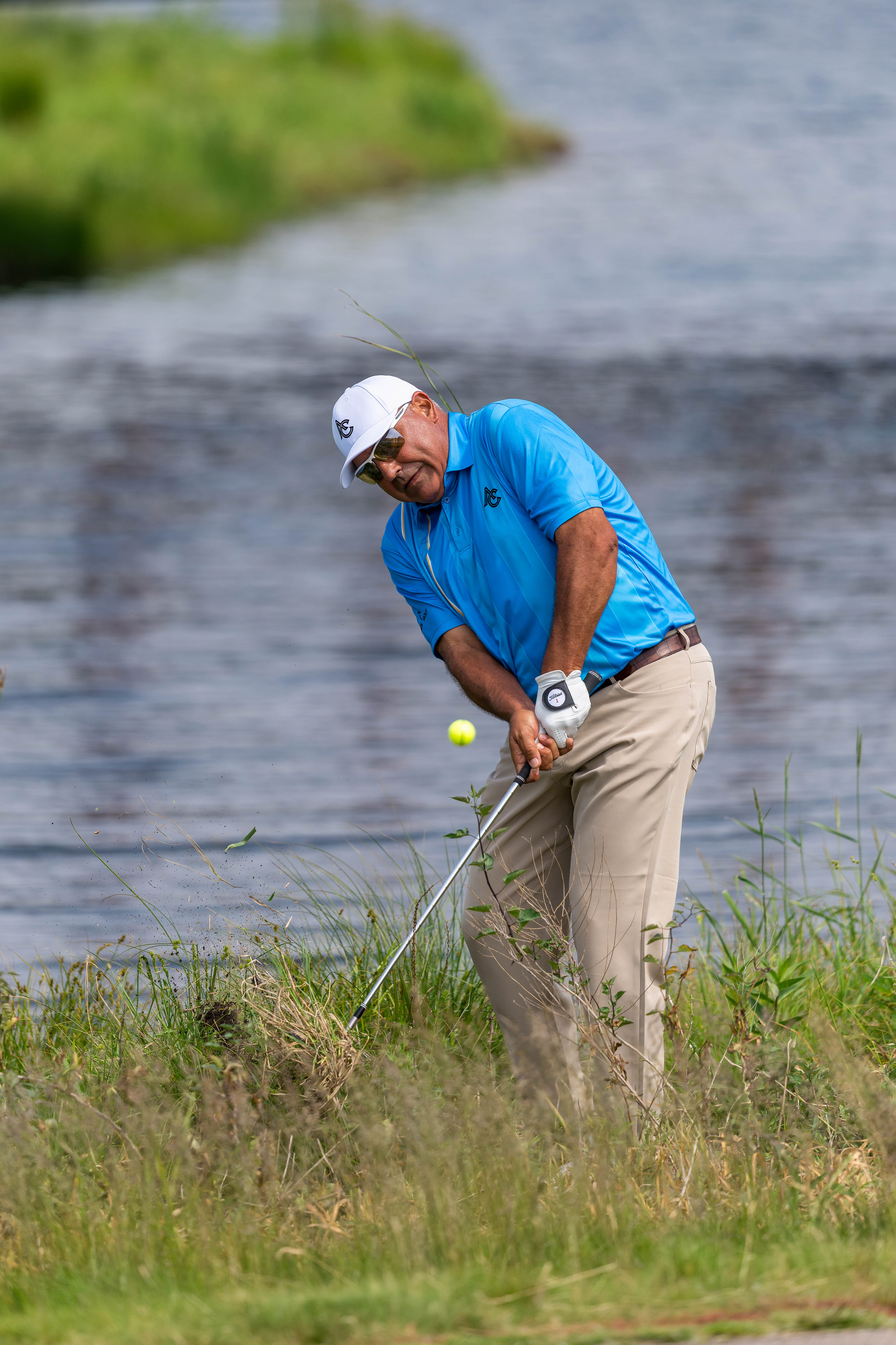Ángel Cabrera hits a chip shot from the rough during round 1 of The American Family Insurance Championship at TPC Wisconsin in Madison, Wisconsin on June 6th, 2025. Photography by Ross Harried for Second Crop Sports.