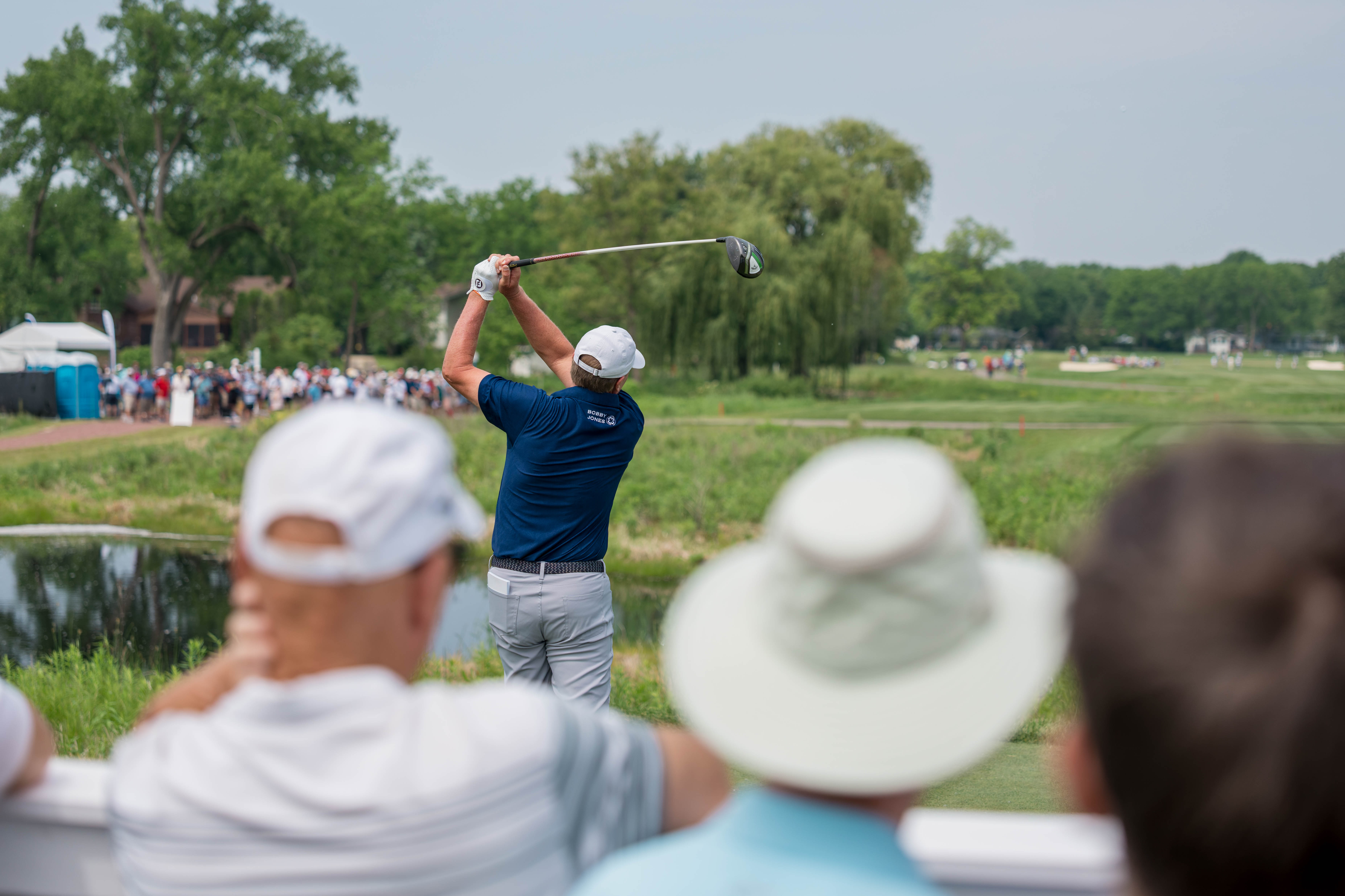 Steve Stricker hits a tee shot on the 3rd tee during round 1 of The American Family Insurance Championship at TPC Wisconsin in Madison, Wisconsin on June 6th, 2025. Photography by Ross Harried for Second Crop Sports.