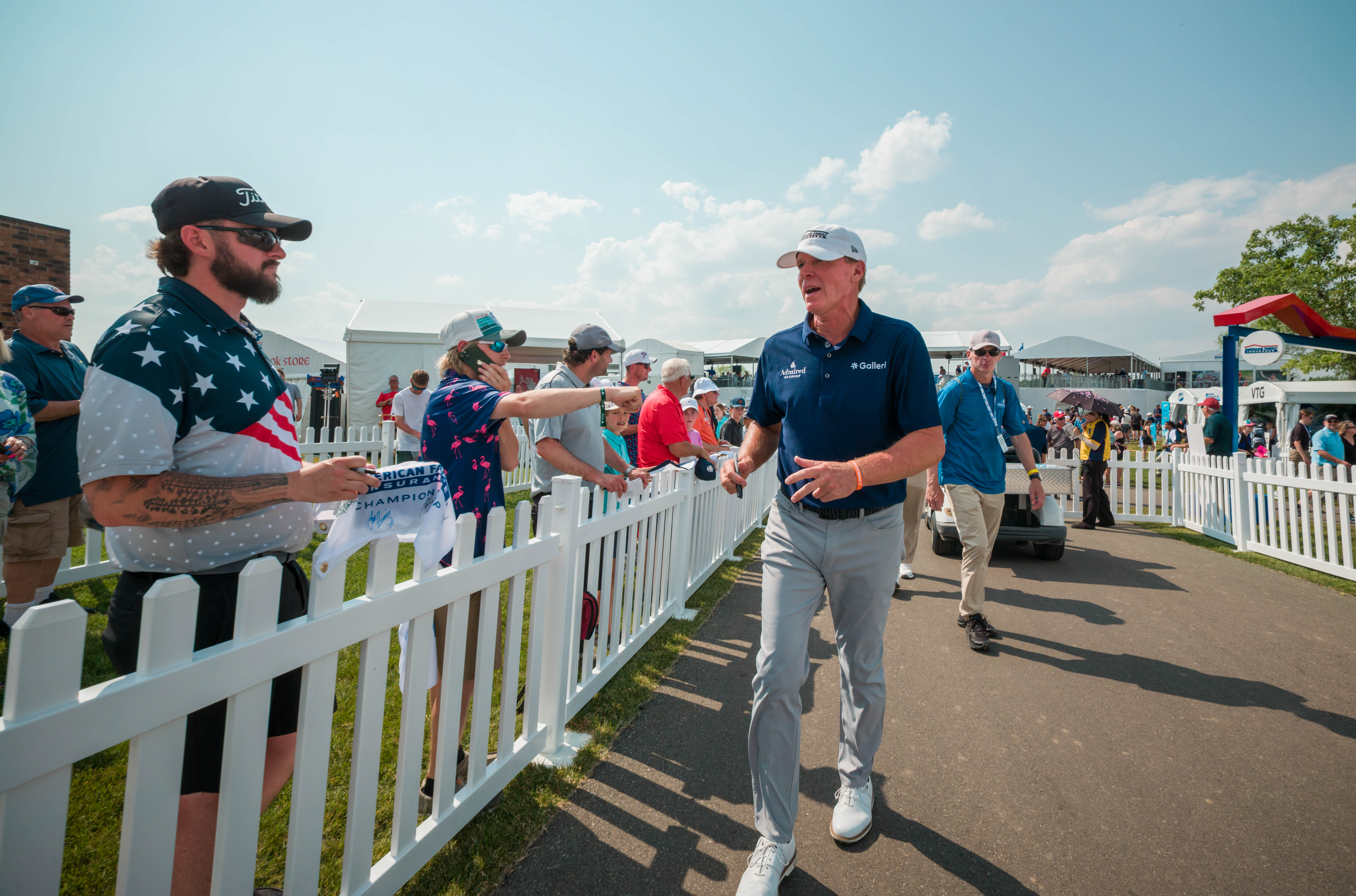 Steve Stricker heads in to sign his scorecard after round 1 of The American Family Insurance Championship at TPC Wisconsin in Madison, Wisconsin on June 6th, 2025. Photography by Ross Harried for Second Crop Sports.
