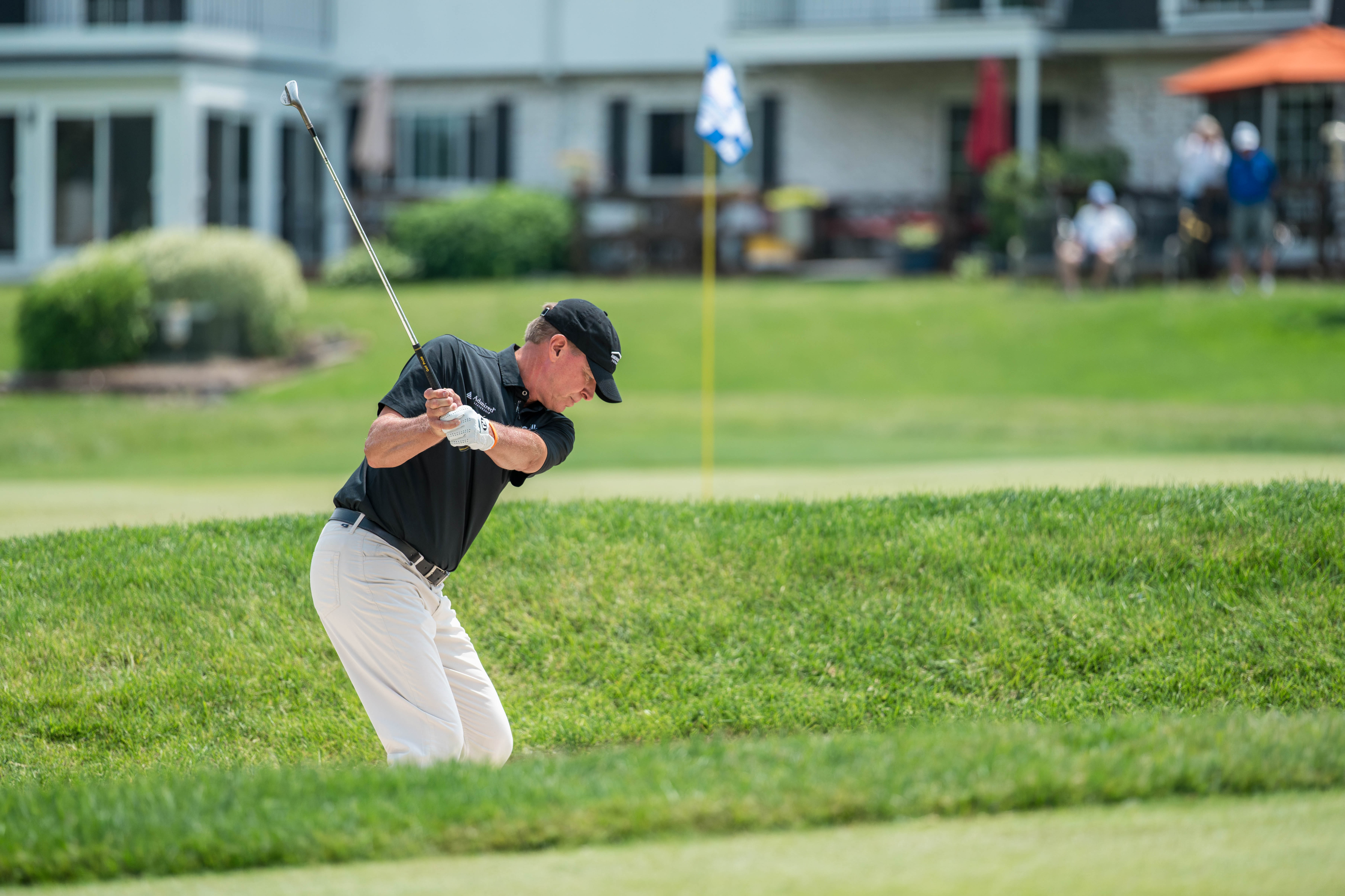 Steve Stricker hits a shot from the bunker on hole 11 during round 2 of The American Family Insurance Championship at TPC Wisconsin in Madison, Wisconsin on June 7th, 2025. Photography by Ross Harried for Second Crop Sports.
