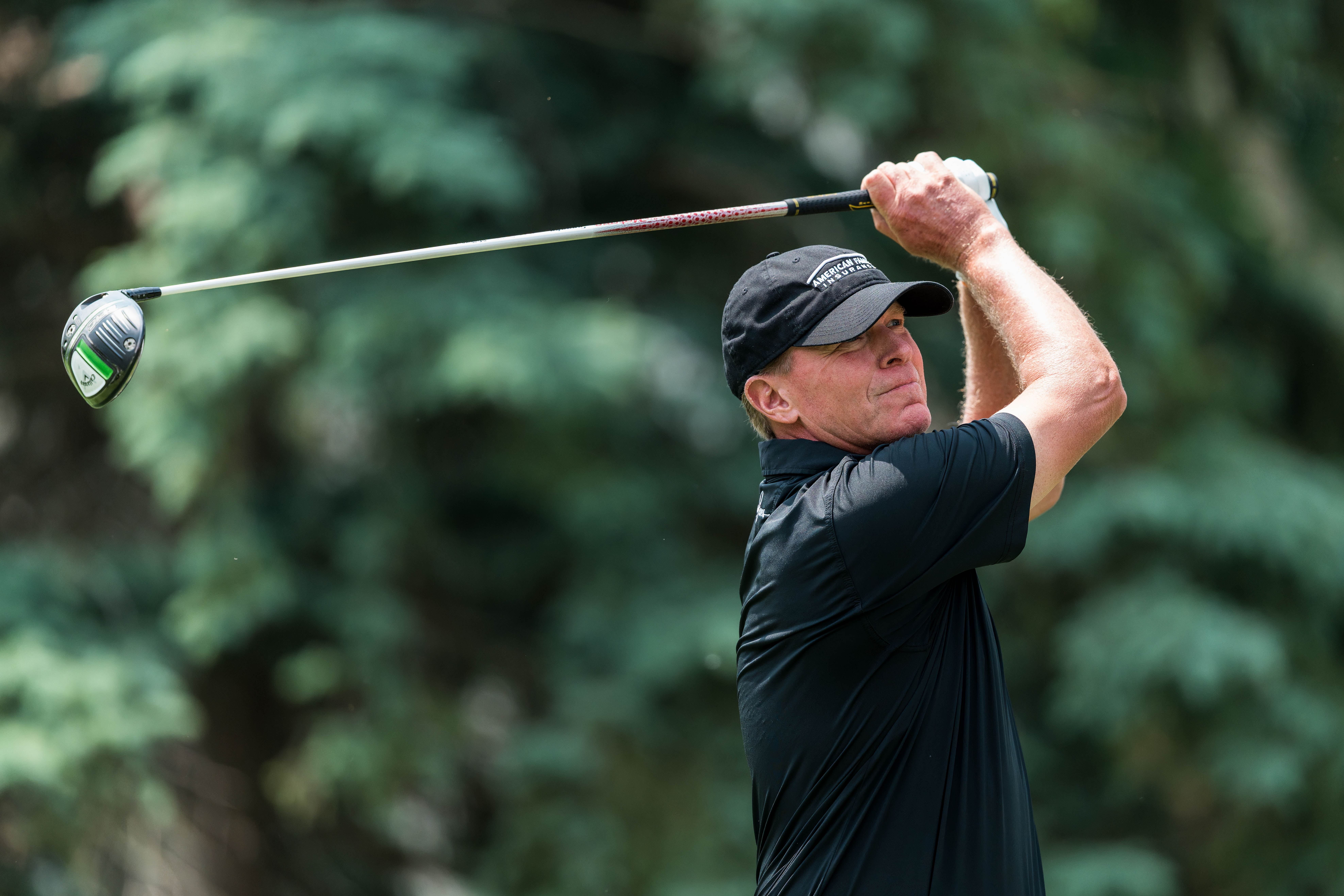 Steve Stricker hits a tee shot on the 12th tee during round 2 of The American Family Insurance Championship at TPC Wisconsin in Madison, Wisconsin on June 7th, 2025. Photography by Ross Harried for Second Crop Sports.