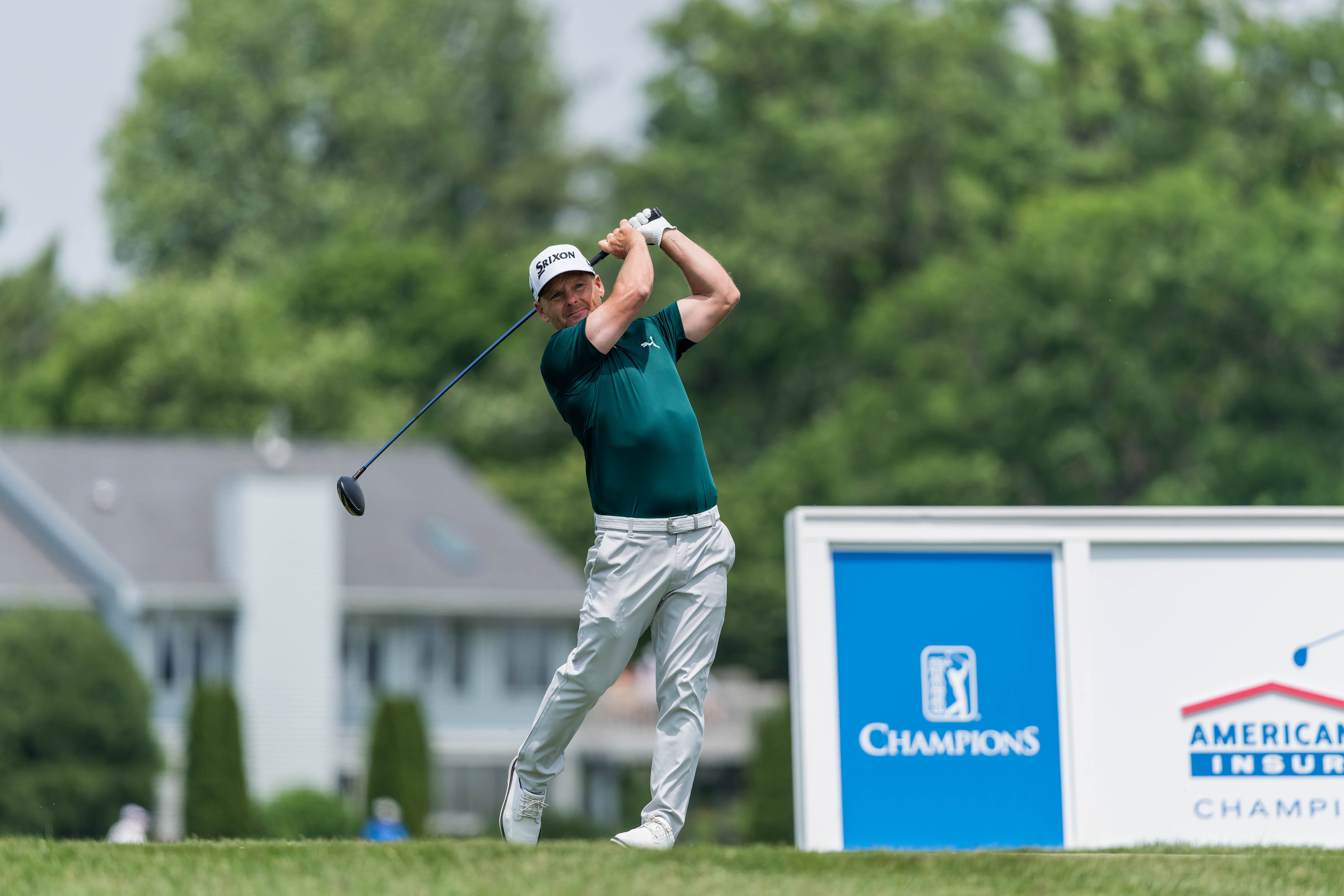 Søren Kjeldsen hits a tee shot on the 11th tee during round 2 of The American Family Insurance Championship at TPC Wisconsin in Madison, Wisconsin on June 7th, 2025. Photography by Ross Harried for Second Crop Sports.
