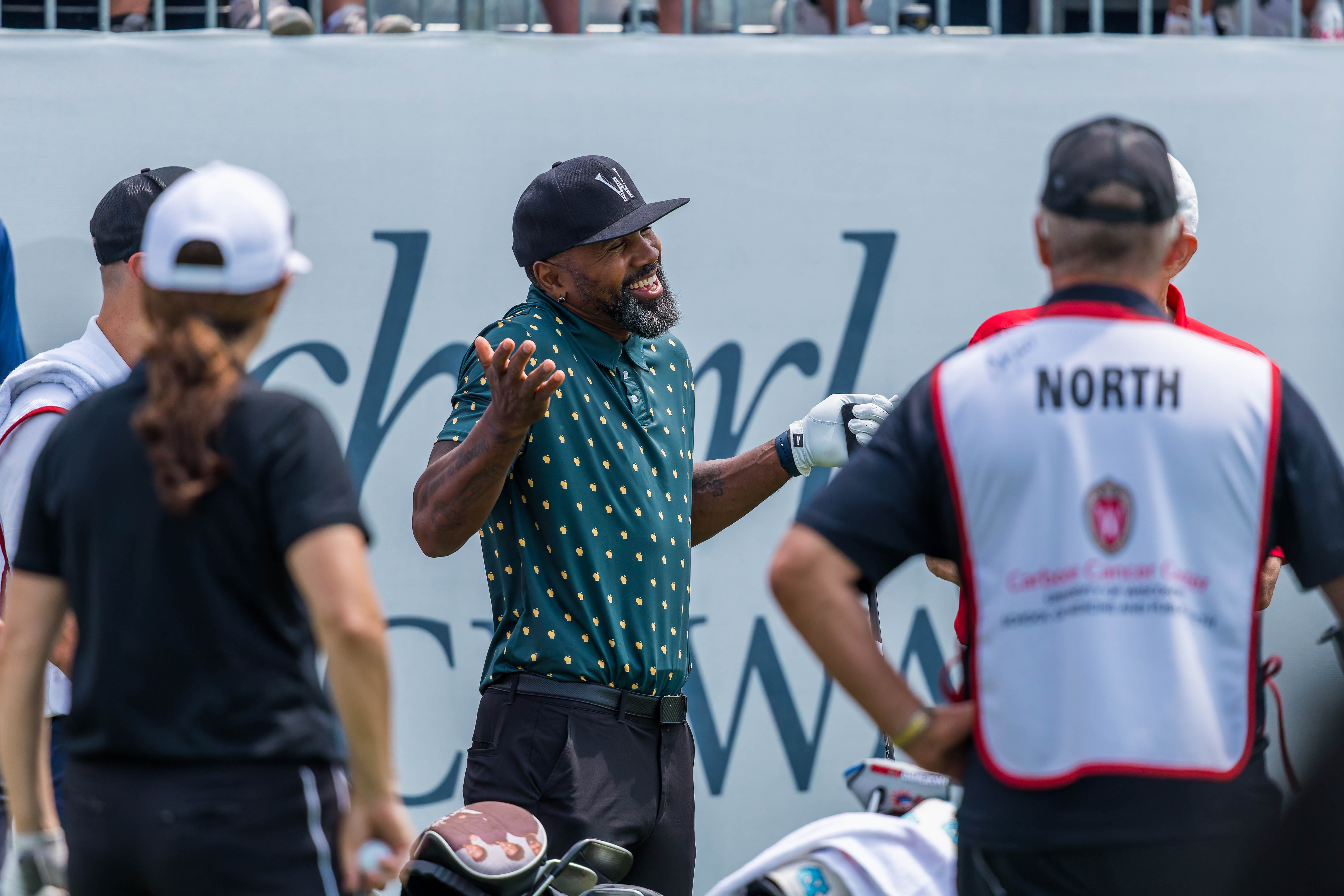 Charles Woodson shrugs off his introduction of playing football for The University of Michigan during round 2 of The American Family Insurance Championship at TPC Wisconsin in Madison, Wisconsin on June 7th, 2025. Photography by Ross Harried for Second Crop Sports.
