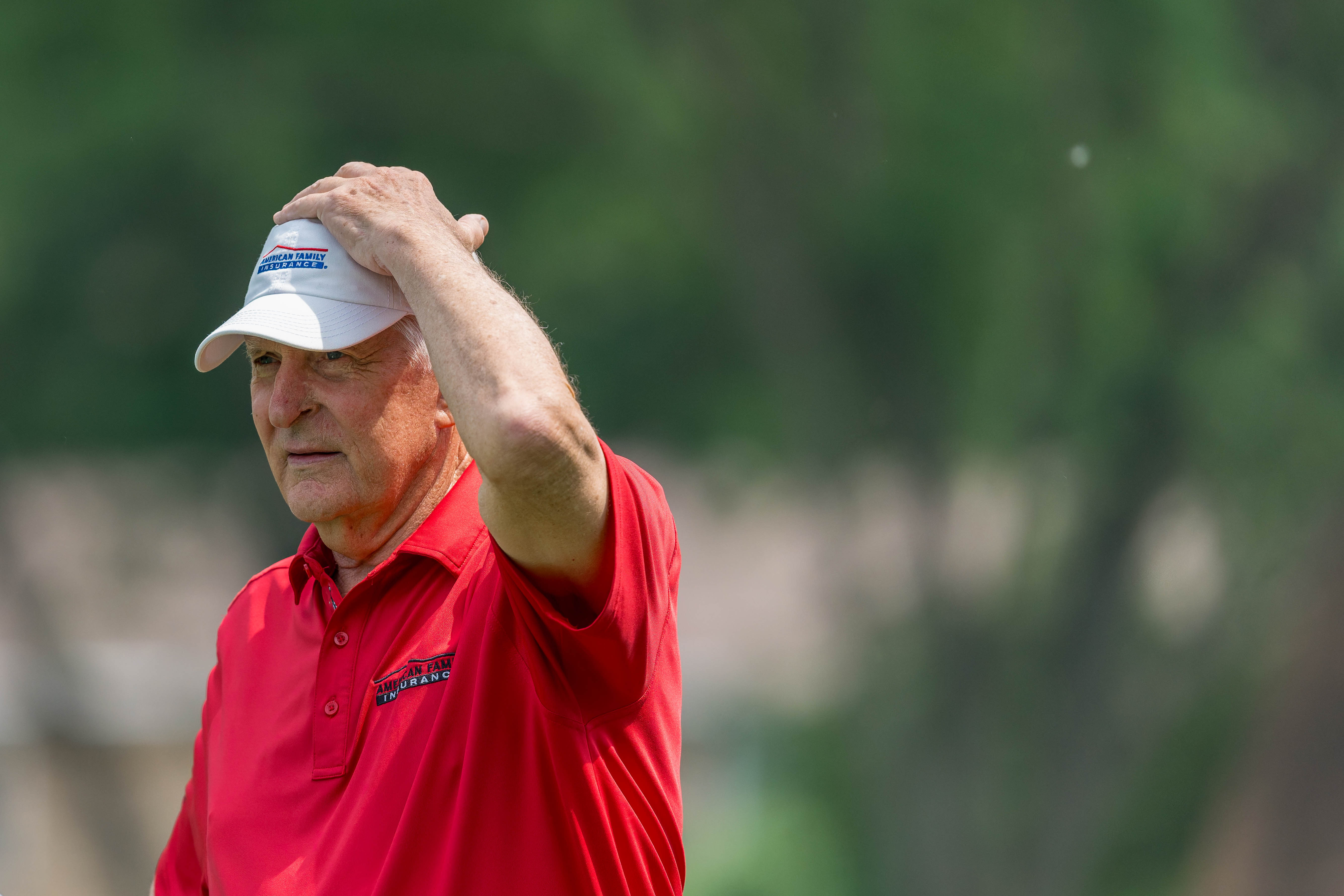 Andy North reacts to a shot on hole 12 during round 2 of The American Family Insurance Championship at TPC Wisconsin in Madison, Wisconsin on June 7th, 2025. Photography by Ross Harried for Second Crop Sports.