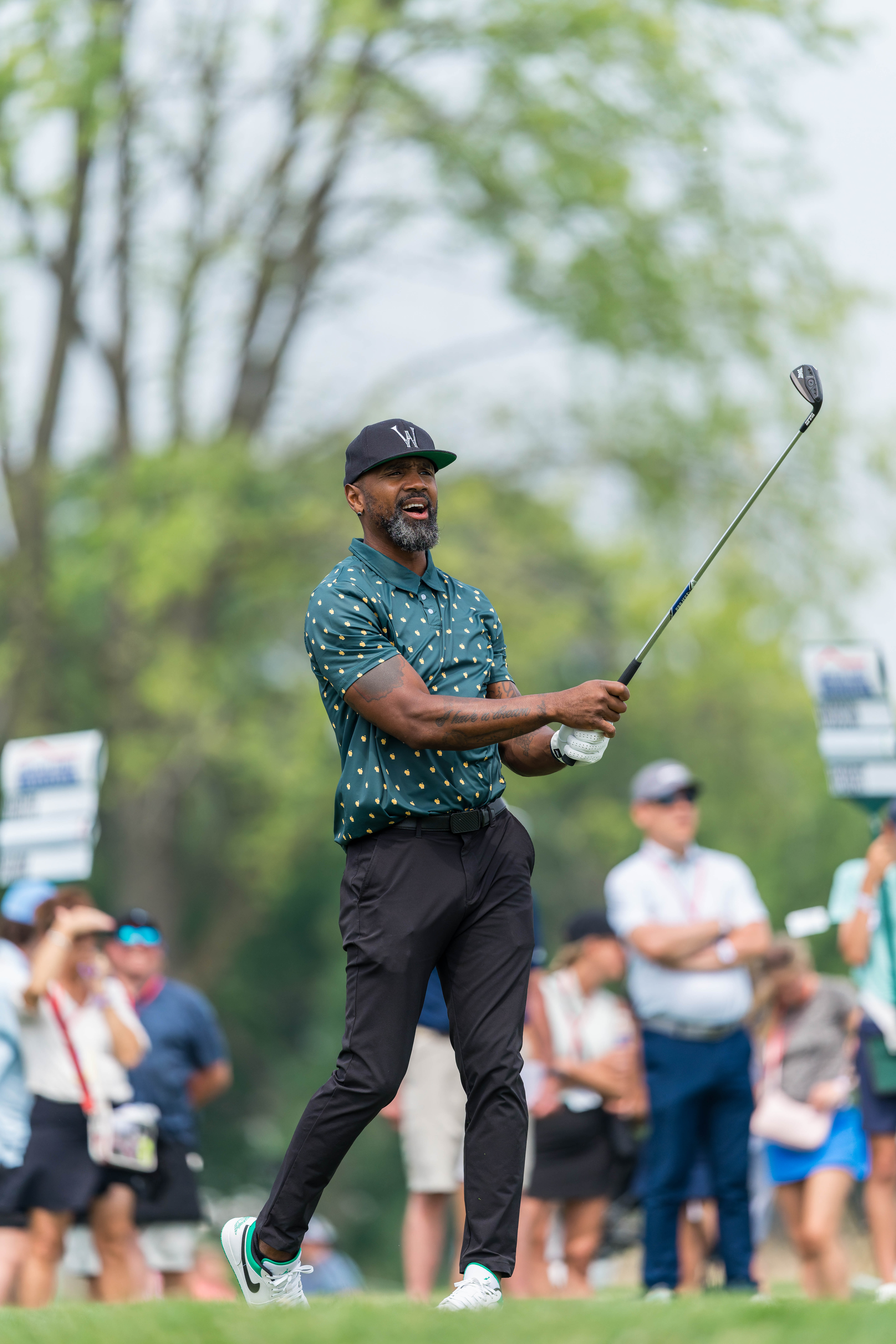 Charles Woodson hits a tee shot on the 14th tee during round 2 of The American Family Insurance Championship at TPC Wisconsin in Madison, Wisconsin on June 7th, 2025. Photography by Ross Harried for Second Crop Sports.