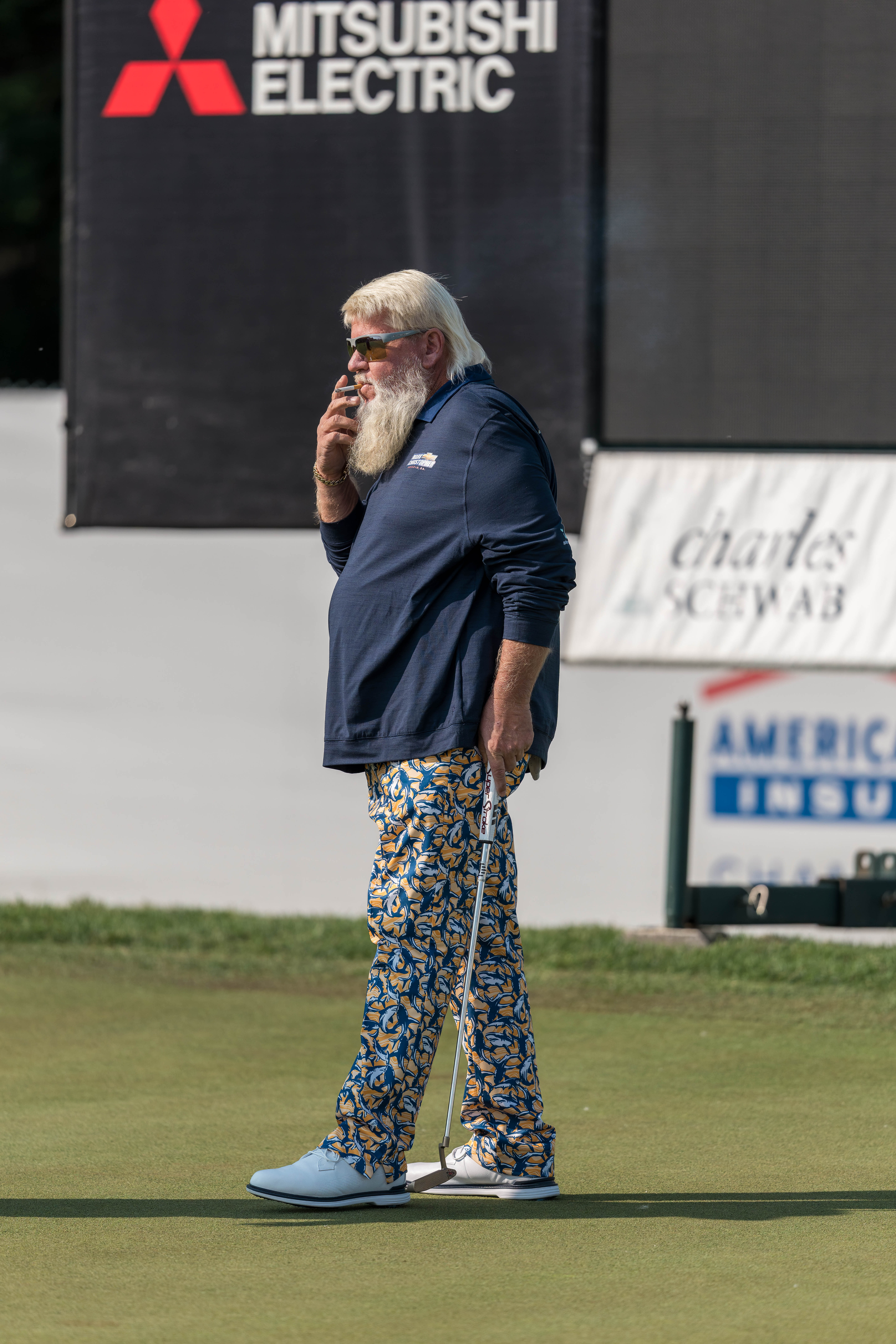 John Daly warms up on the putting green ahead of round 3 of The American Family Insurance Championship at TPC Wisconsin in Madison, Wisconsin on June 8th, 2025. Photography by Ross Harried for Second Crop Sports.
