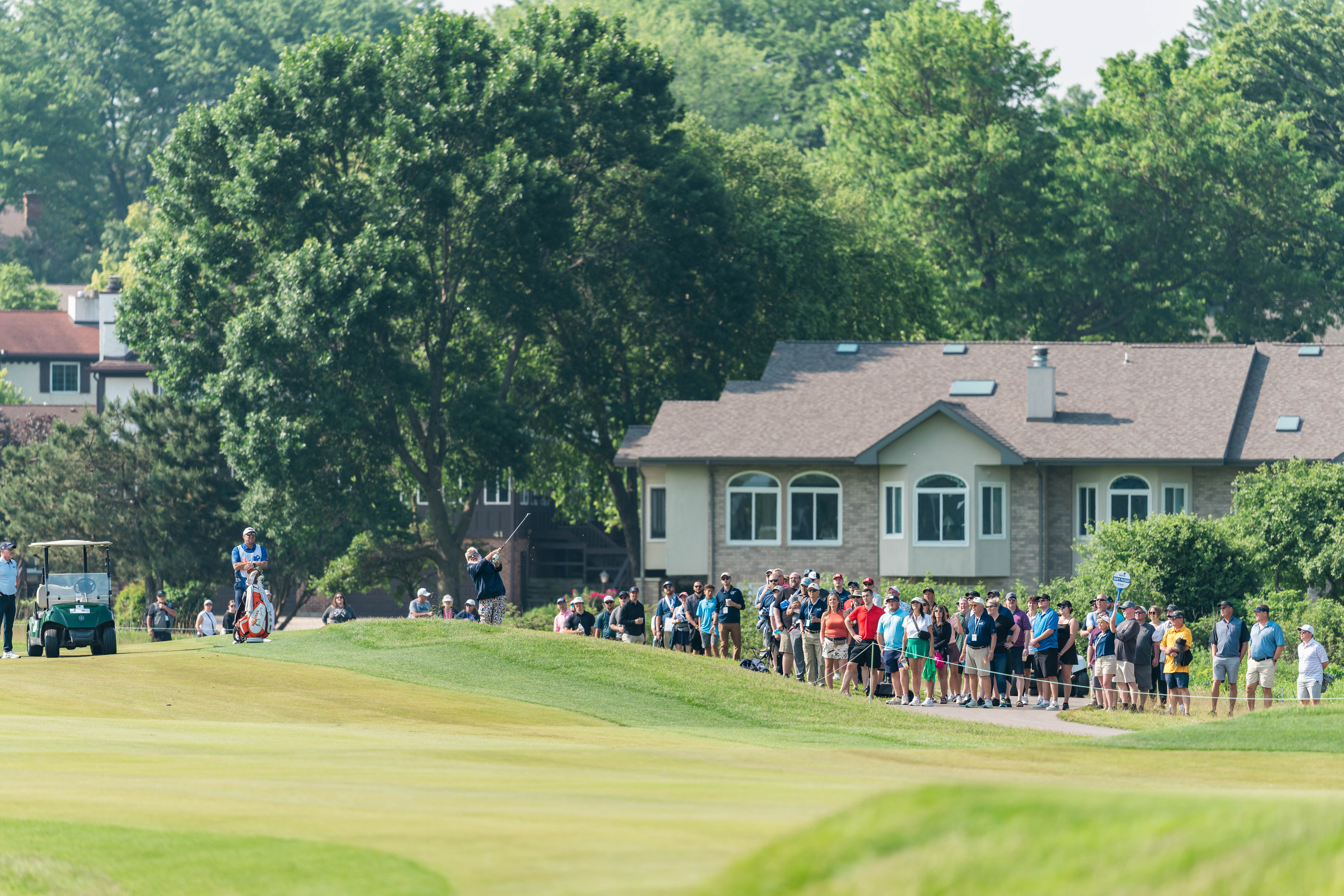 John Daly hits his second shot from hole 10 during round 3 of The American Family Insurance Championship at TPC Wisconsin in Madison, Wisconsin on June 8th, 2025. Photography by Ross Harried for Second Crop Sports.