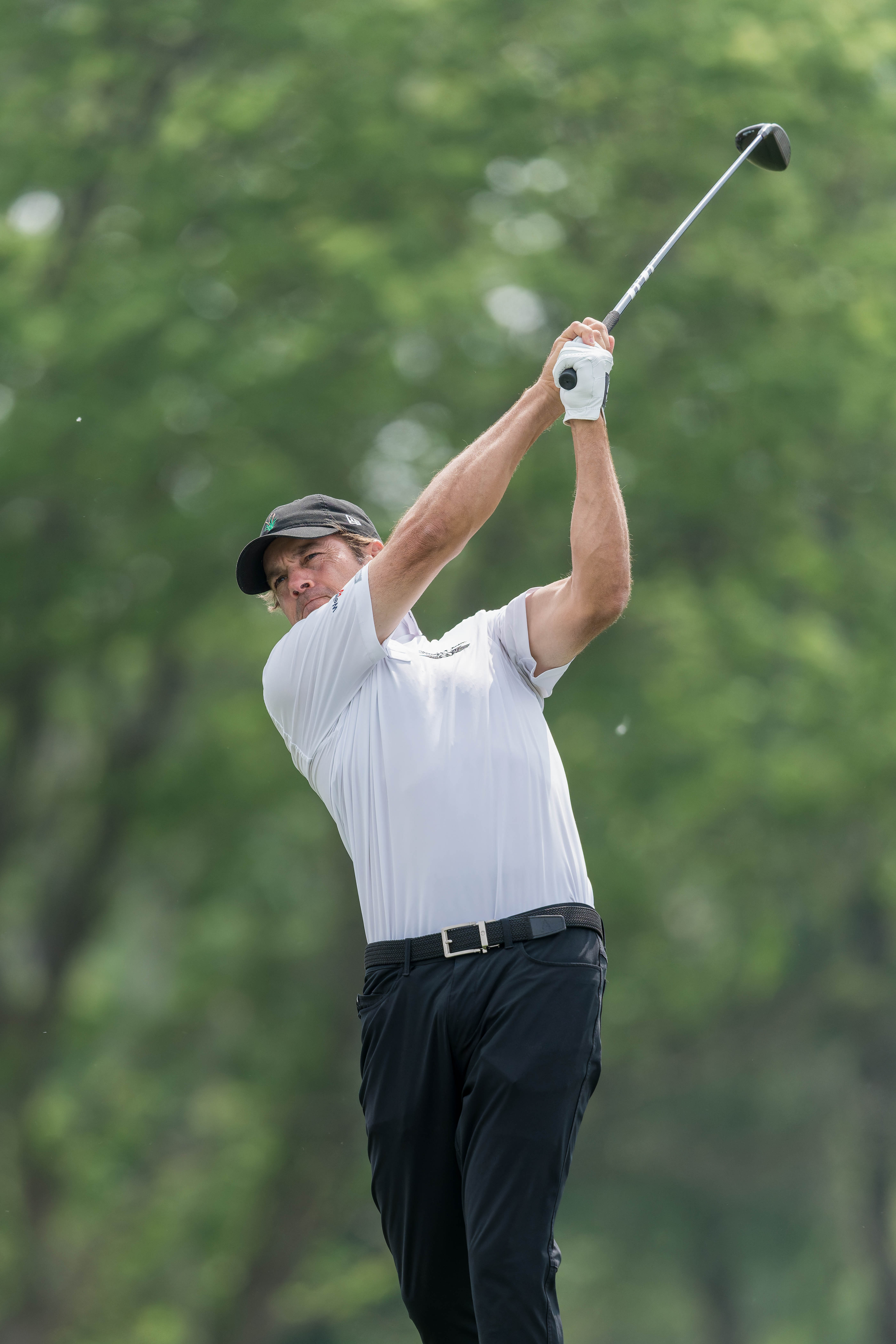 Mario Tiziani hits a tee shot on the 3rd tee during round 3 of The American Family Insurance Championship at TPC Wisconsin in Madison, Wisconsin on June 8th, 2025. Photography by Ross Harried for Second Crop Sports.